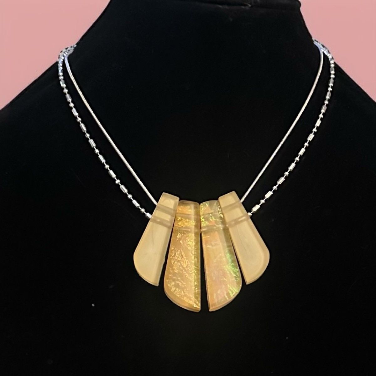 Other Silver tone double chain foil yellow lucite fringe necklace Size ONE SIZE - 1 Thumbnail
