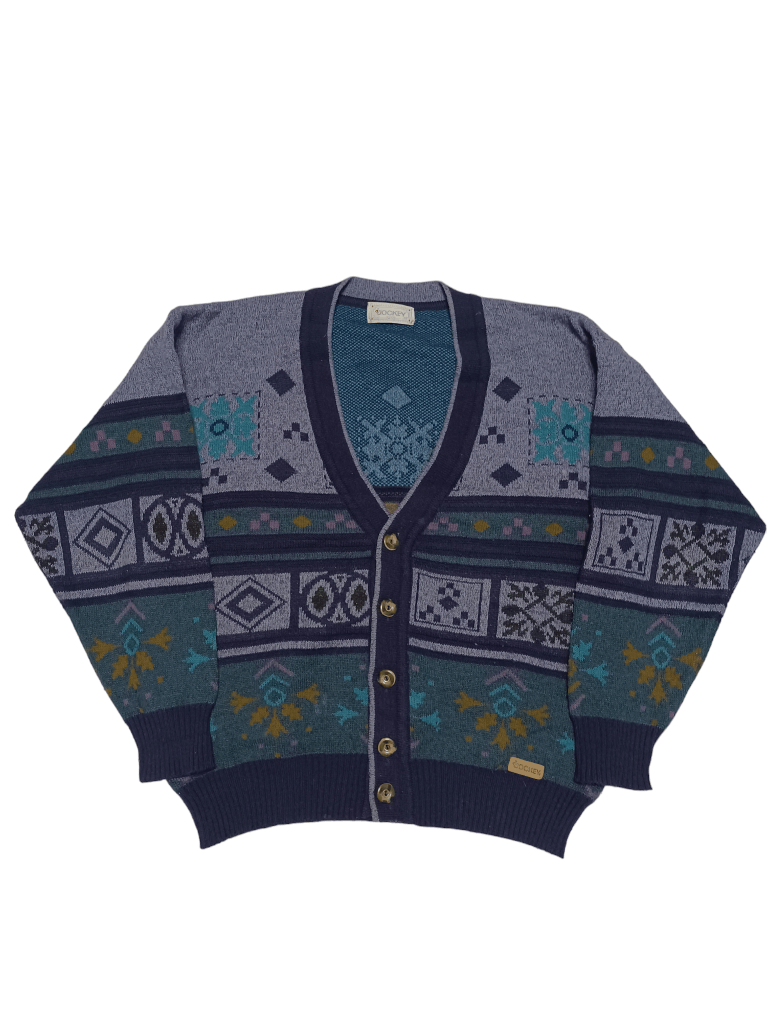 Pre-owned Cashmere Wool X Jockey Vintage 90's Jockey Crazy Print All Over Wool Cardigan In Multicolor