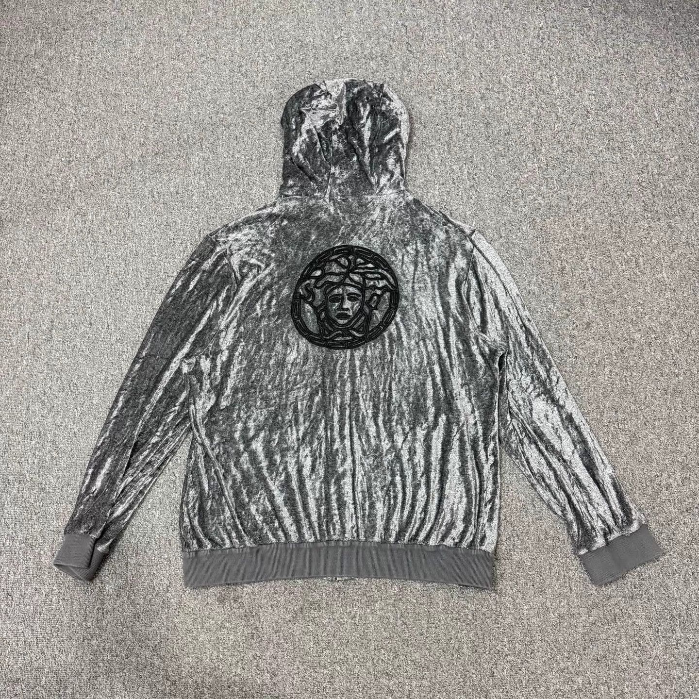 Versace Versace Gray Velvet Medusa Embroidered Zip Jacket 4XL 9/10 Size 4XL / US 24-26 - 2 Thumbnail