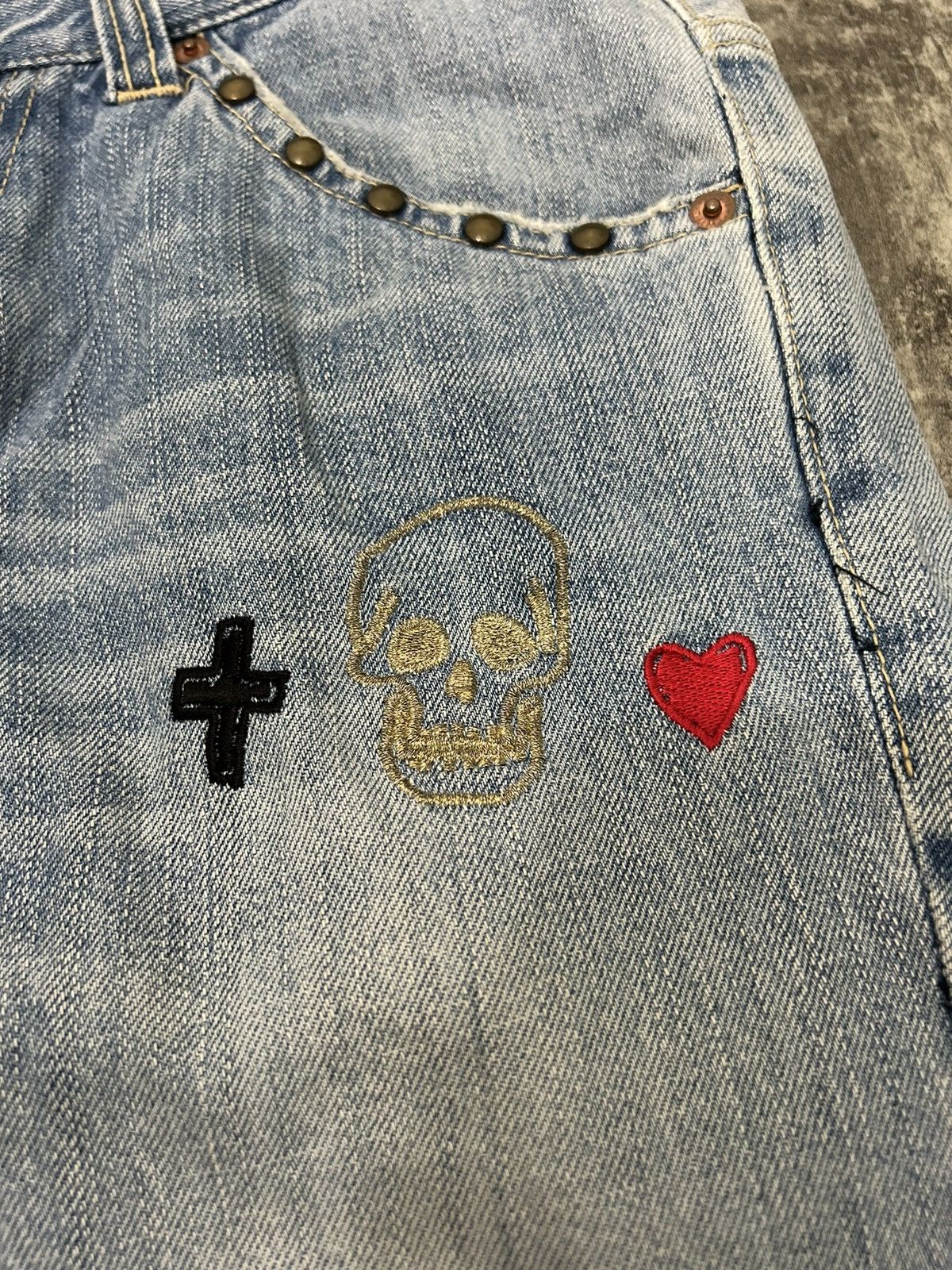 Hysteric Glamour × Japanese Brand × Seditionaries Word Wide Love Skull Ring Distressed Jeans Size US 30 / EU 46 - 9 Thumbnail