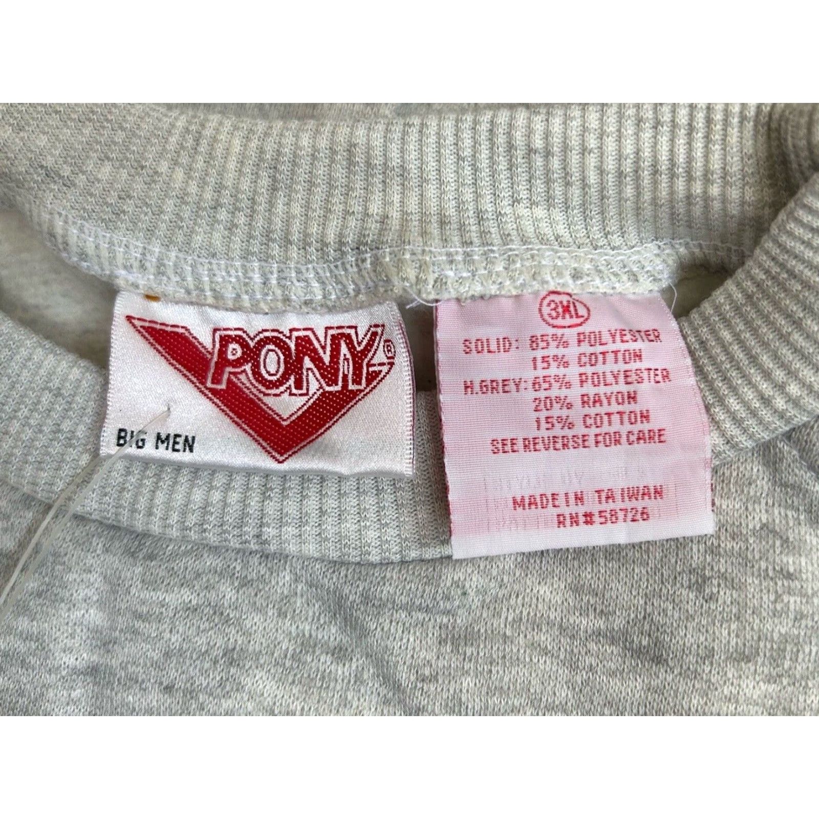 PONY VINTAGE PONY Sweatshirt Crew Neck Mens 3XL Gray 1990s Deadstock NWT 90s Long Sleeve Pullover Size US XXL / EU 58 / 5 - 7 Thumbnail