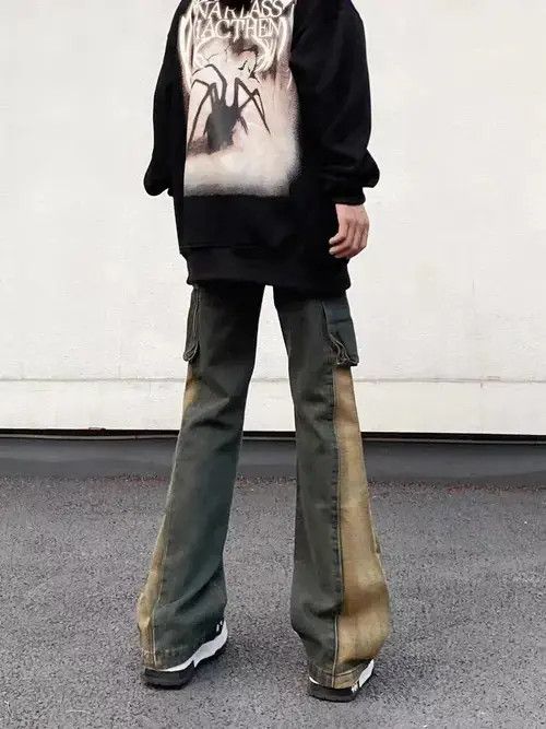 Japanese Brand × Jean Vintage washed pocket cargo patchwork bootcut jeans Size US 32 / EU 48 - 4 Thumbnail