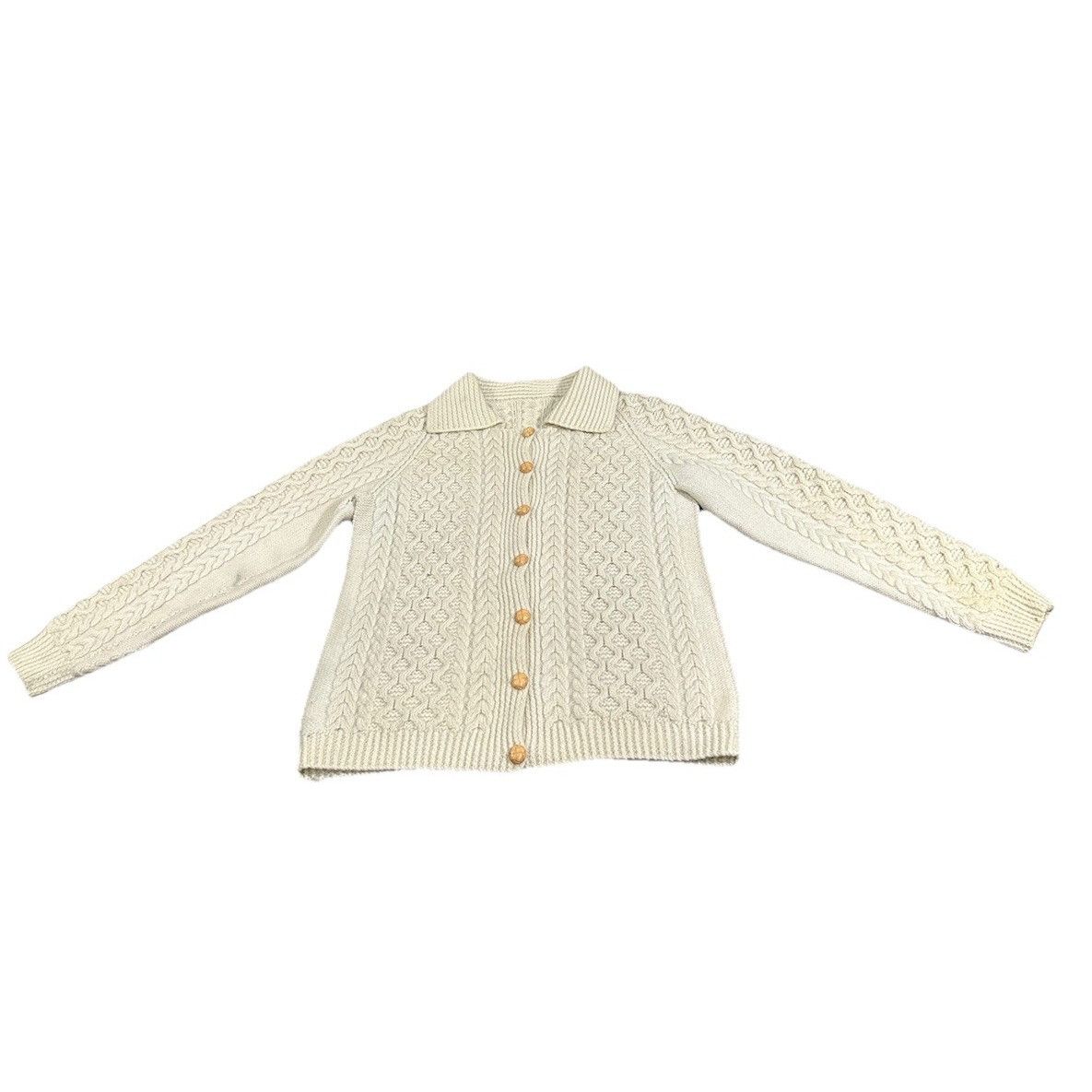 Handmade Vintage Women’s Cable Knit Collar Sweater Wooden Buttons Win Size S / US 4 / IT 40 - 1 Thumbnail