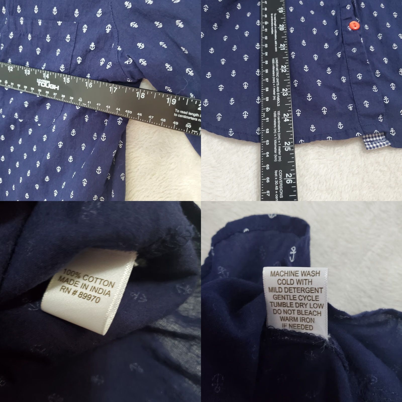 Vintage Eden & Olivia Button-Up Shirt Women PM Navy Blue Anchors Roll Tab Sleeve Casual Basic 100% Cotton Buttons Red Navy Nautical Size M / US 6-8 / IT 42-44 - 8 Thumbnail