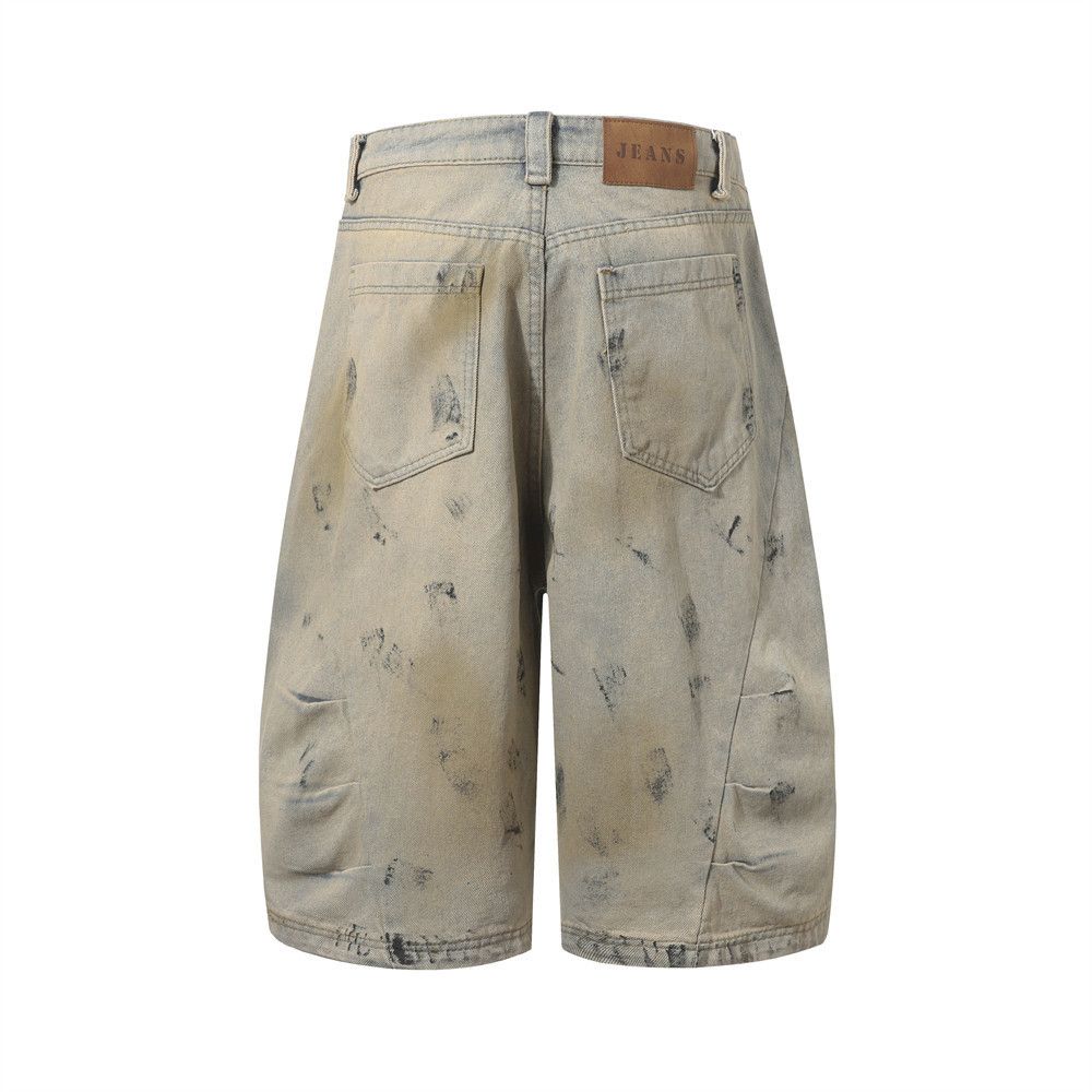Japanese Brand × Jean Men's distressed trendy ink-splashed dirty denim shorts Size US 32 / EU 48 - 2 Thumbnail
