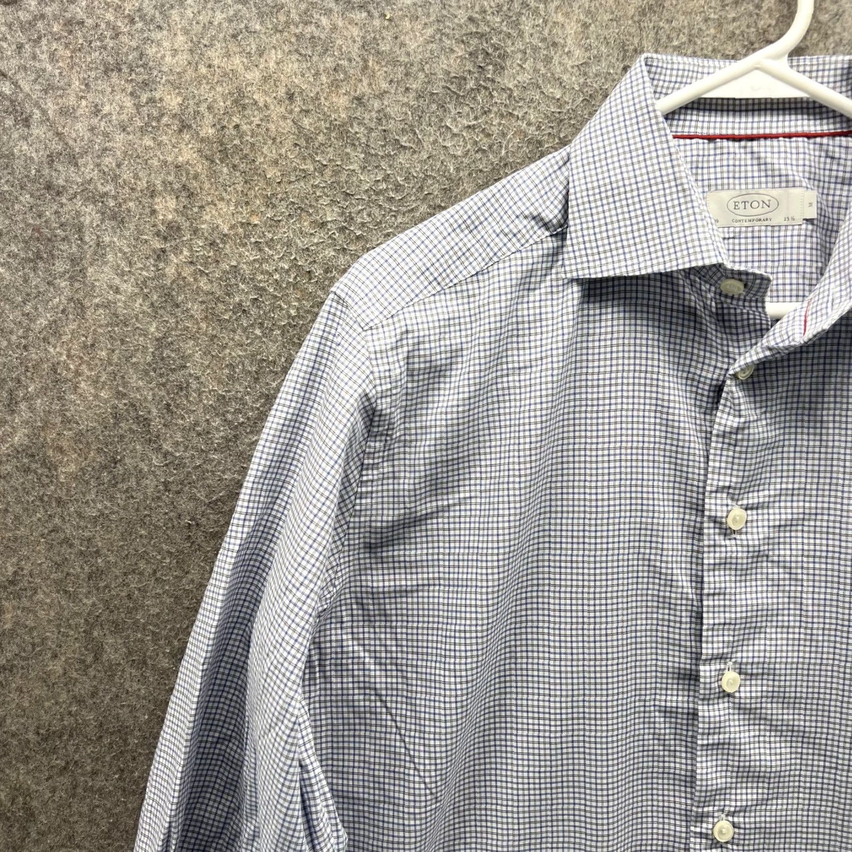 Eton Eton Dress Shirt Mens Medium Blue Check Slim Fit Long Sleeve Button Front Shirt Size 40R - 7 Thumbnail