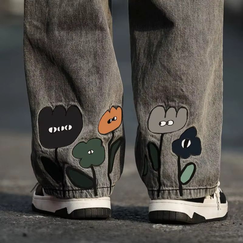 Other Flower Baggy Casual Denim Wide-leg Jeans Cargo Pants Size US 33 - 4 Thumbnail