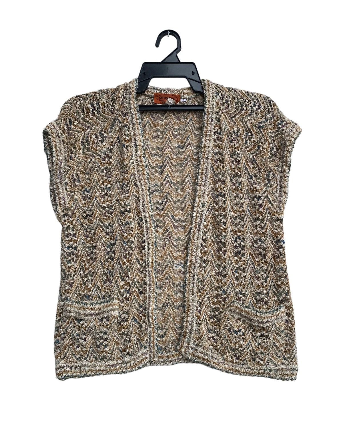 Vtg 80s MISSONI crocket knit sweater cardigan Small size