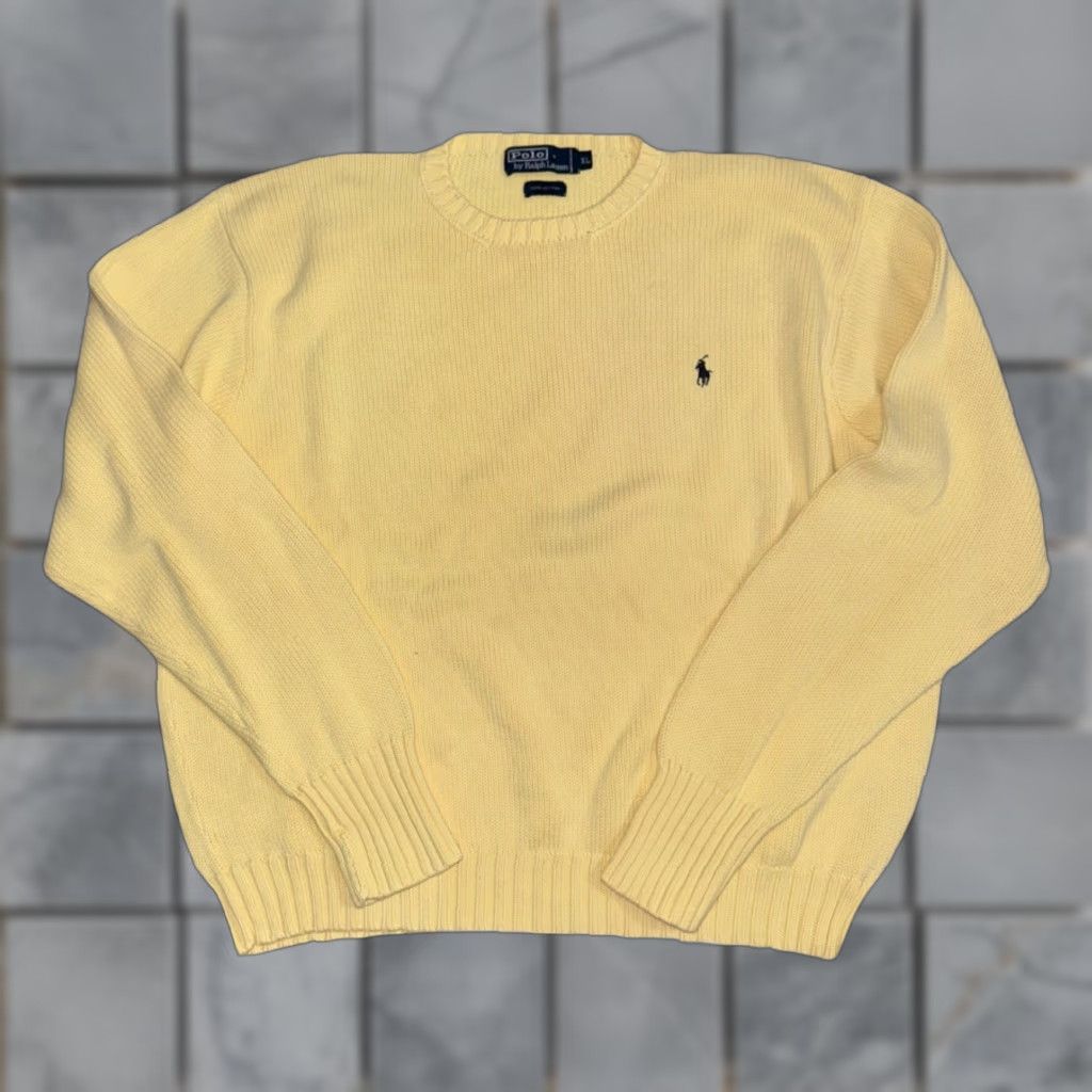 Ralph Lauren VINTAGE Polo Ralph Lauren Sweater Knit Yellow Pullover Crewneck Cotton Logo XL Men Size US XL / EU 56 / 4 - 1 Thumbnail