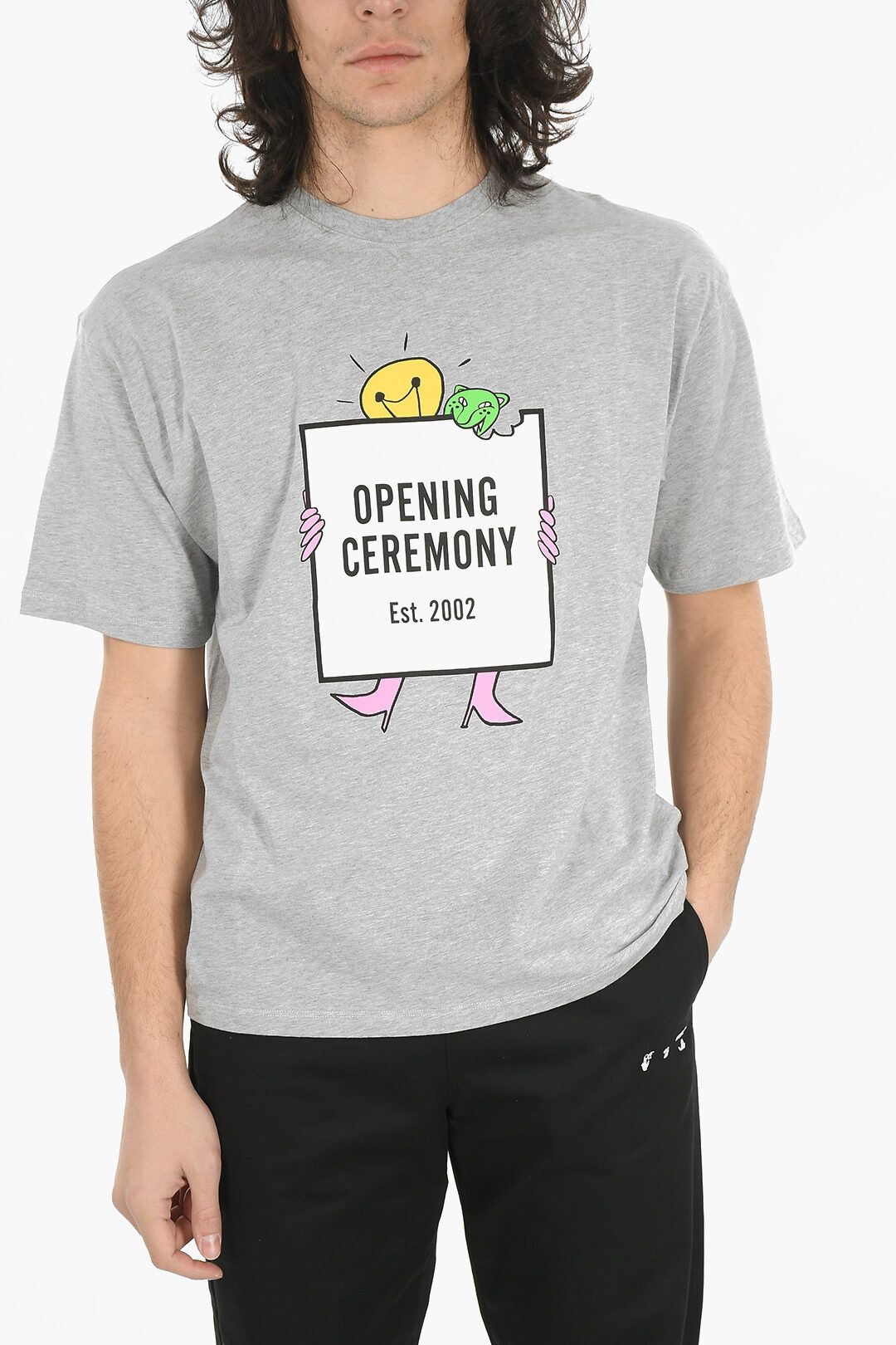 image of Opening Ceremony Og1Mm0424 Crewneck Cotton T-Shirt In Grey, Men's (Size Small)