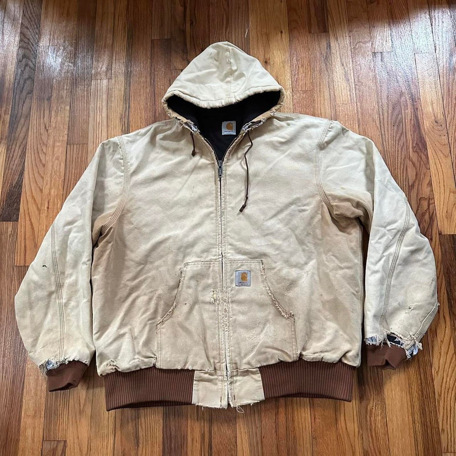 Carhartt Vintage Carhartt Distressed Full Zip Hooded Jacket size L/XL Size US XL / EU 56 / 4 - 1 Thumbnail