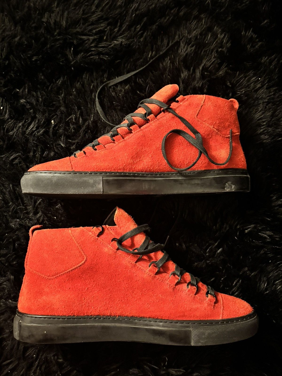 Balenciaga BALENCIAGA Arena Pavot Red Suede Black Trim Sneakers Size US 12 / EU 45 - 1 Thumbnail