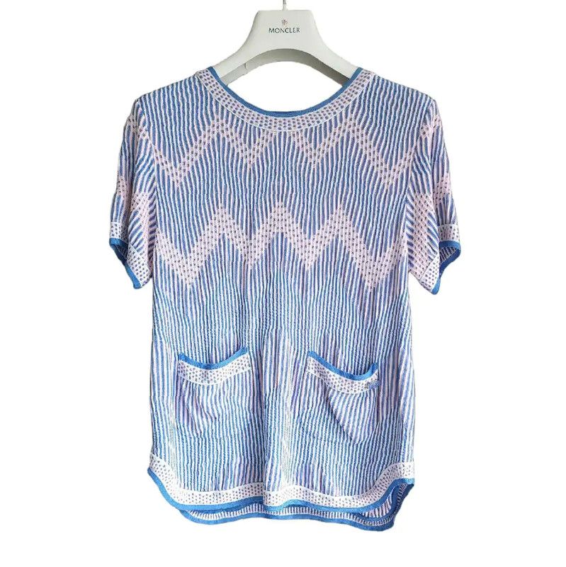 Chanel Chanel Summer Blue Striped Cotton Short Sleeve Top 0089 Size S / US 4 / IT 40 - 1 Thumbnail