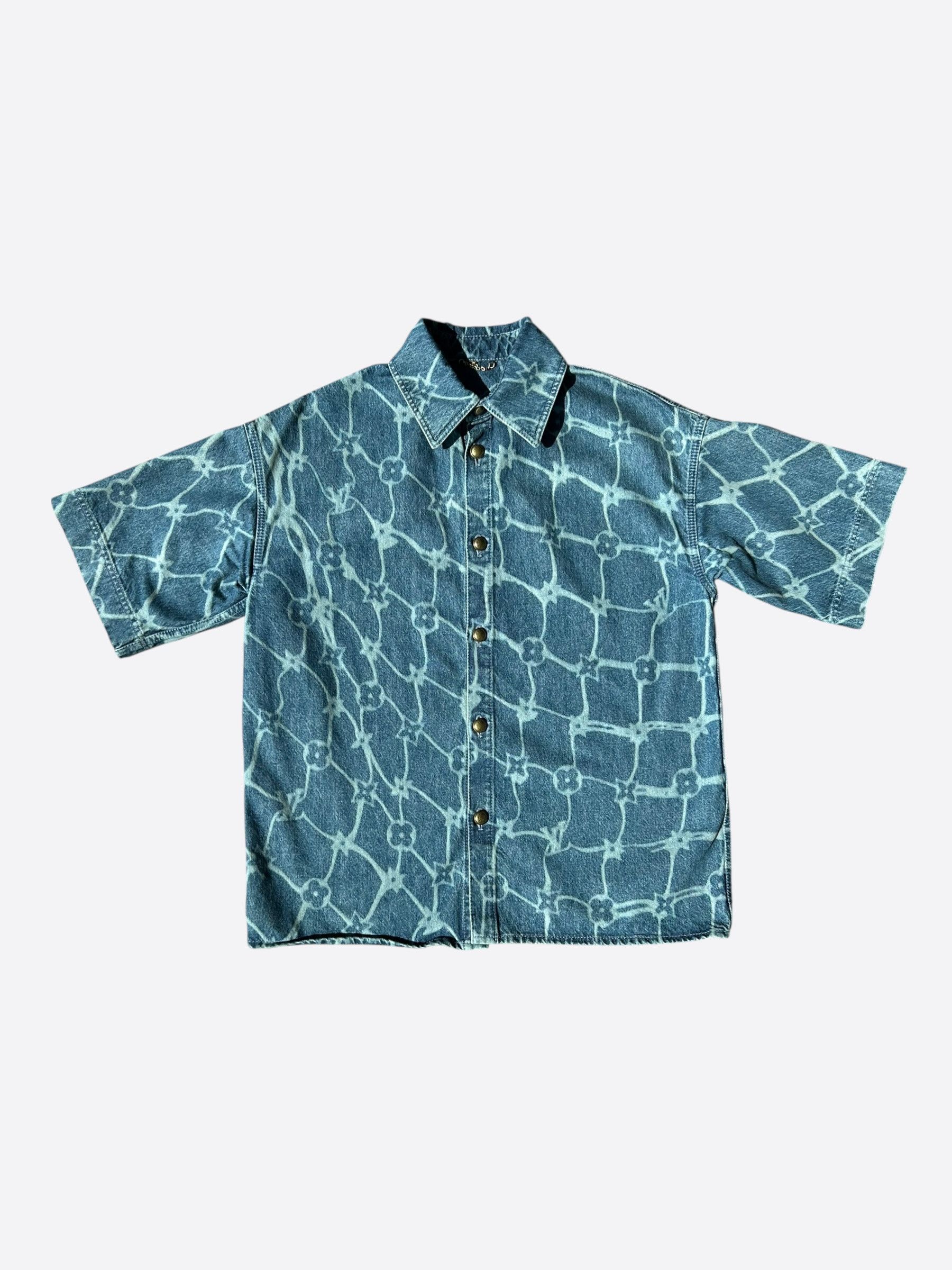 Louis Vuitton Louis Vuitton Blue & White Barb Wire Monogram Denim Shirt Size US XL / EU 56 / 4 - 1 Thumbnail