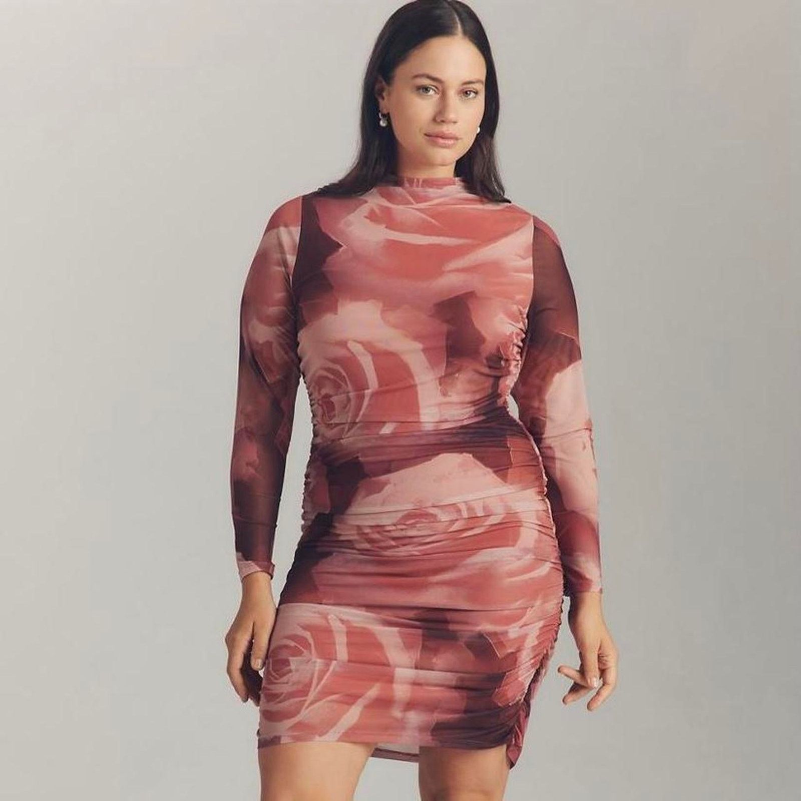 Anthropologie NWT Anthropologie Long Sleeved Ruched Cowl Neck Mini Dress Size XL / US 12-14 / IT 48-50 - 1 Thumbnail