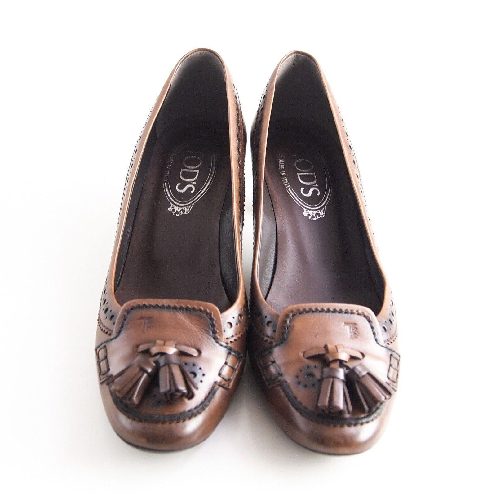 Tod's Tod's Mid Heel Tassel Pumps Brown Leather US 7 EU 37 Size US 7 / IT 37 - 3 Thumbnail