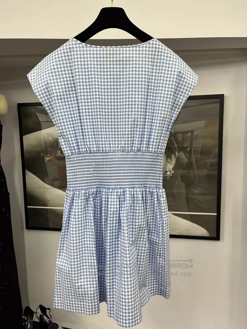 Prada Prada Blue and white plaid sleeveless elastic waist dress Size S / US 4 / IT 40 - 2 Thumbnail