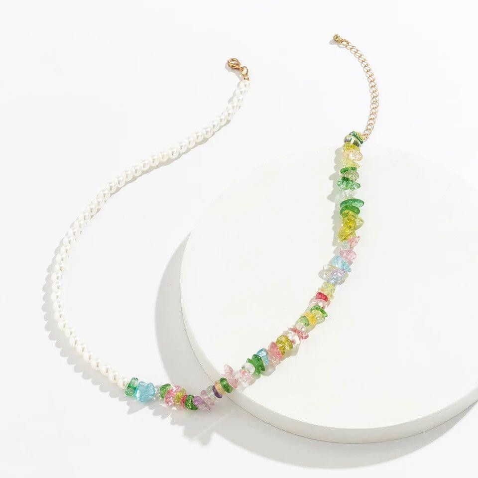Jewelry Imitation Pearl and Colorful Stone Beads Necklace Size ONE SIZE - 4 Thumbnail