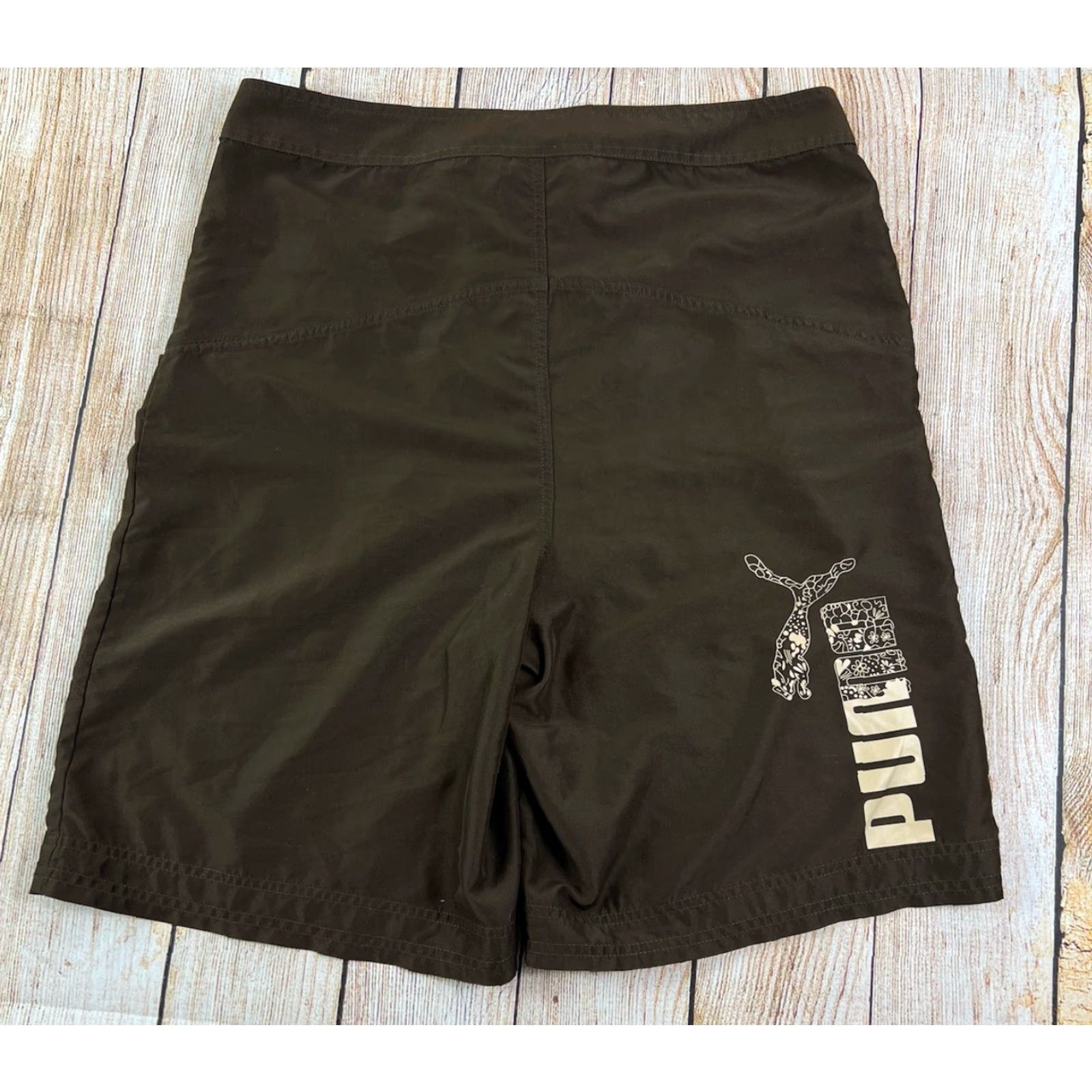 Puma PUMA Mens Board Shorts XL Brown Swim Trunk Y2K Beach Logo Bottoms Size US 36 / EU 52 - 2 Thumbnail