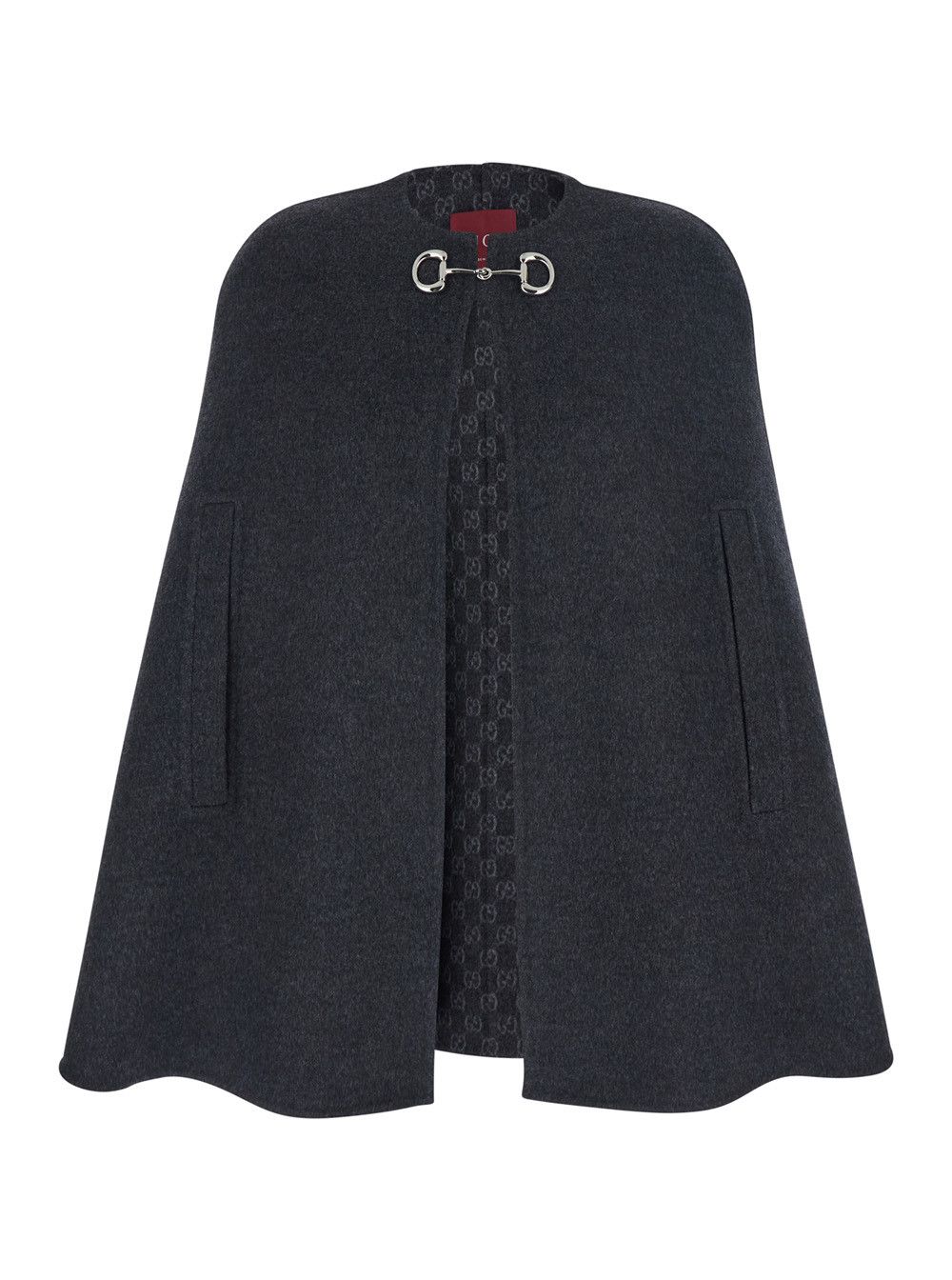 Gucci Black Cape with Horsebit Closure on the Front and GG Motif Lining in Wool and Silk for Women Size L / US 10 / IT 46 - 1 Thumbnail