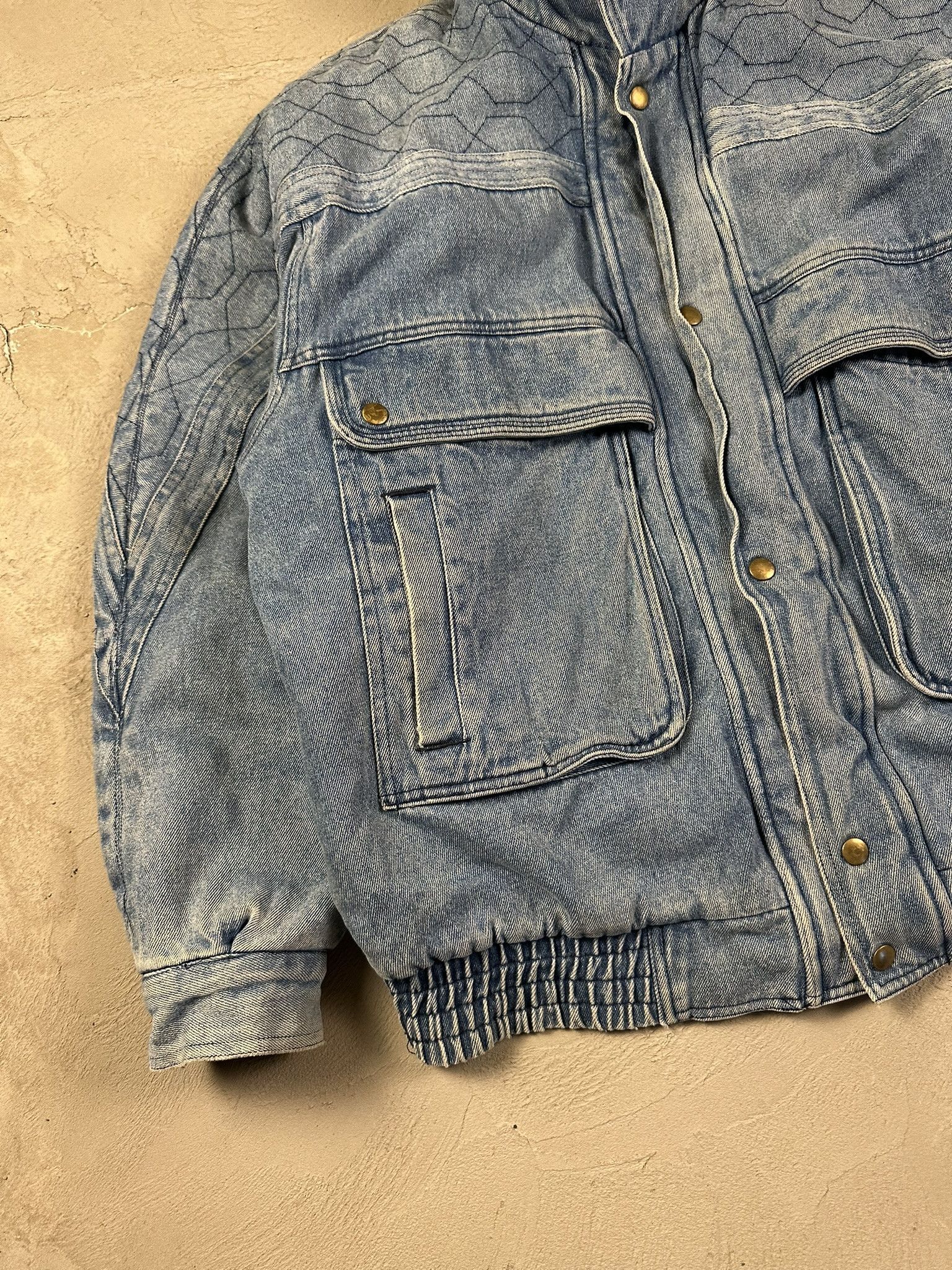 Vintage 80s Avant Garde Denim Sherpa Military Bomber Boxy Jacket Size US L / EU 52-54 / 3 - 4 Thumbnail