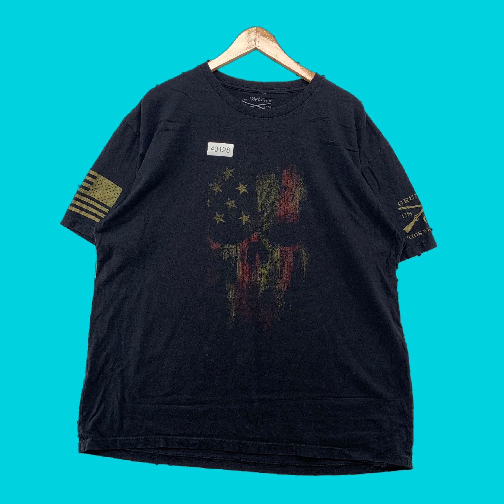 Vintage GRUNT STYLE Shirt Graphic Print 2XL Black Skull USA Flag Short Sleeve Mens Size US XXL / EU 58 / 5 - 1 Thumbnail