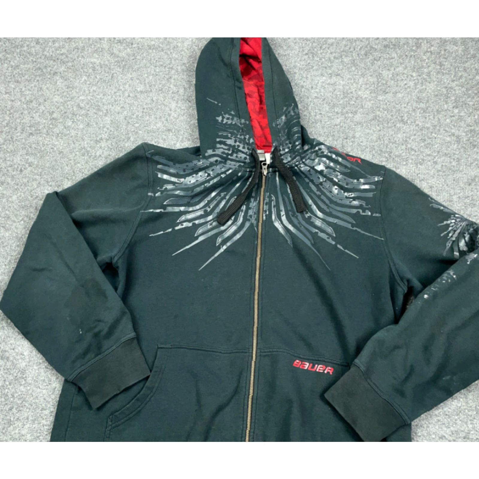 Vintage Bauer Slim Fit Black Abstract Print Full Zip Hoodie Adult XL Heavyweight Sweatshirt Size US XL / EU 56 / 4 - 3 Thumbnail