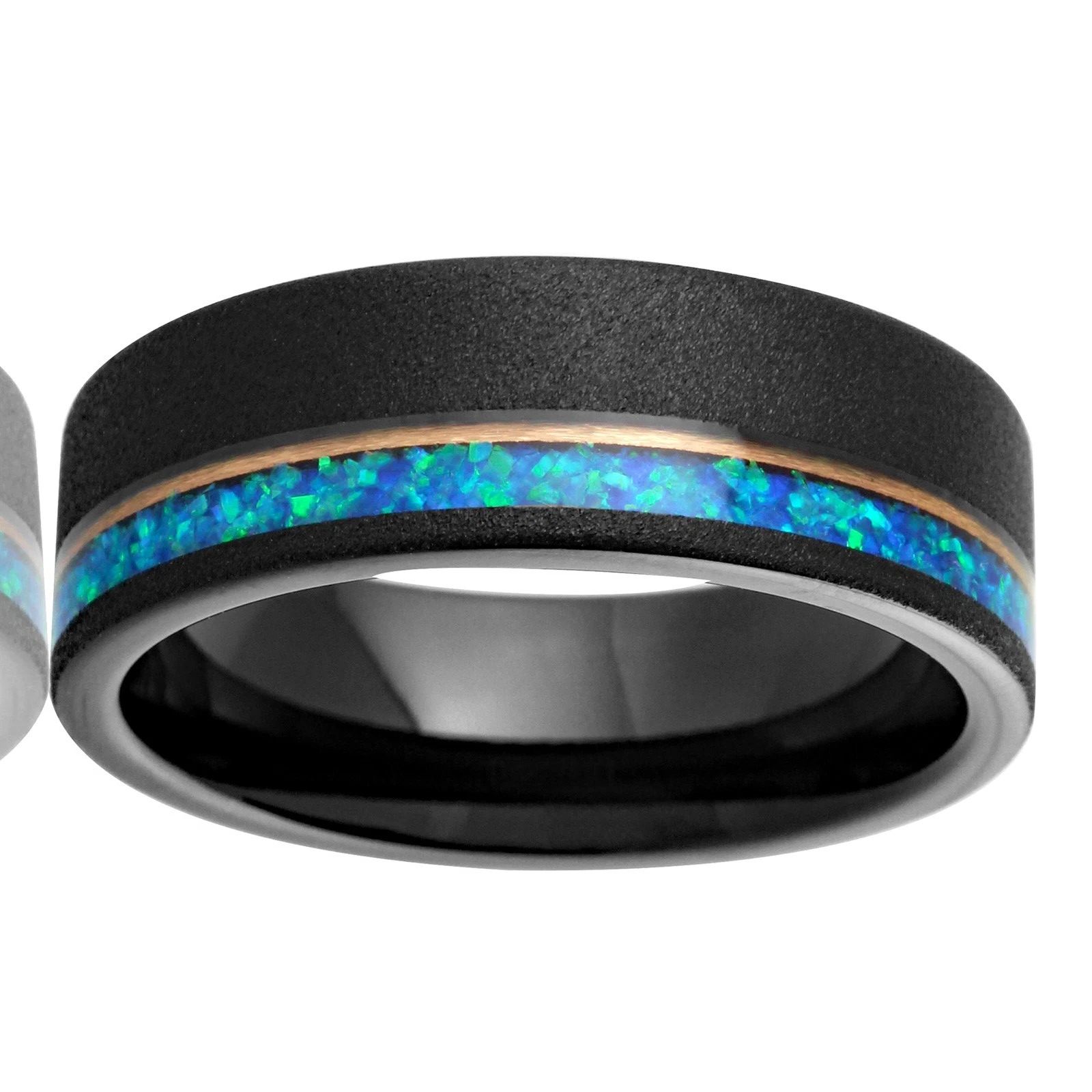 Other Black & Rose Gold Plated Tungsten Blue/Teal Opal Band Ring Size ONE SIZE - 1 Thumbnail