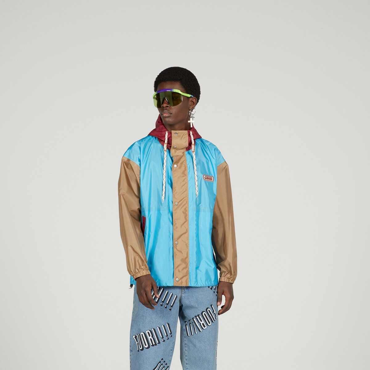 Gucci 48 M Gucci Hooded Block Jacket Windbreaker Blue Beige Red Size US M / EU 48-50 / 2 - 6 Thumbnail