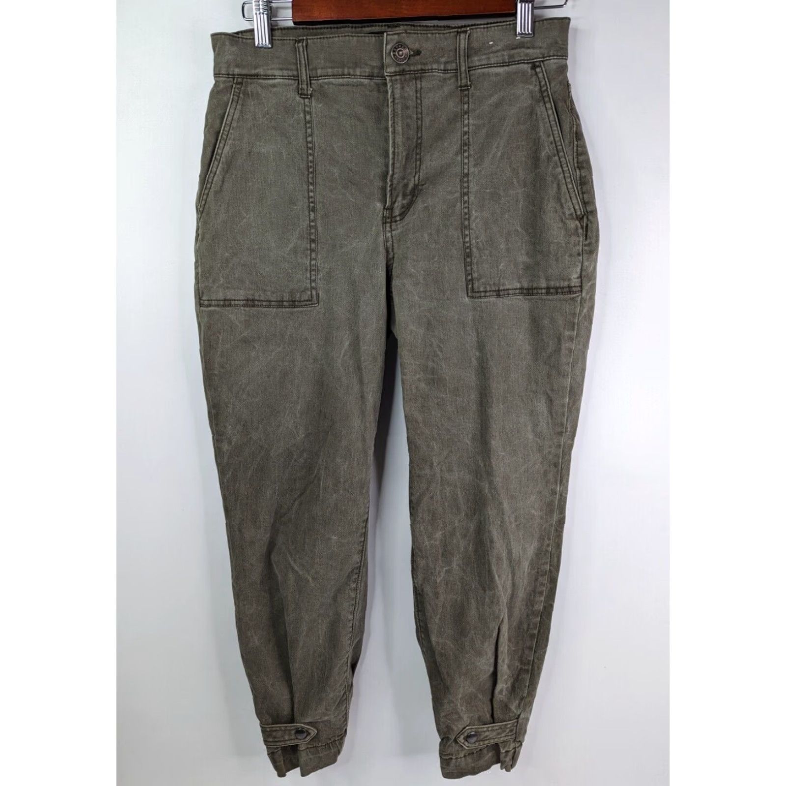 Express Express Womens Jeans 8 Green Olive Stretch Cropped Straight High Rise Pockets Denim 78% Cotton 20% Rayon 2% Spandex Size 30" / US 8 / IT 44 - 2 Thumbnail