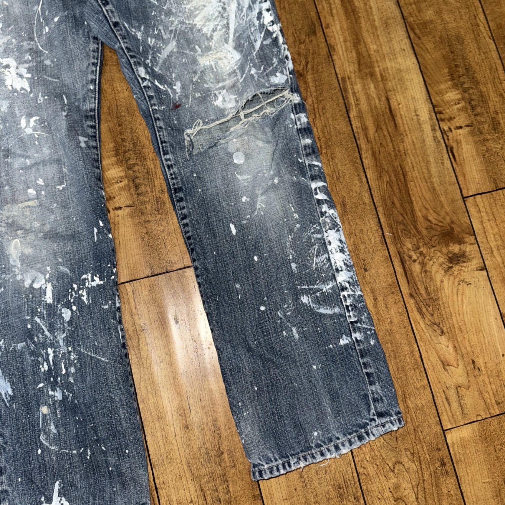Denime VINTAGE X2 Quality Denim M11 Low Rise Straight Leg Jeans Mens 33 32 Blue Distressed Denim Workwear Size US 33 - 3 Thumbnail