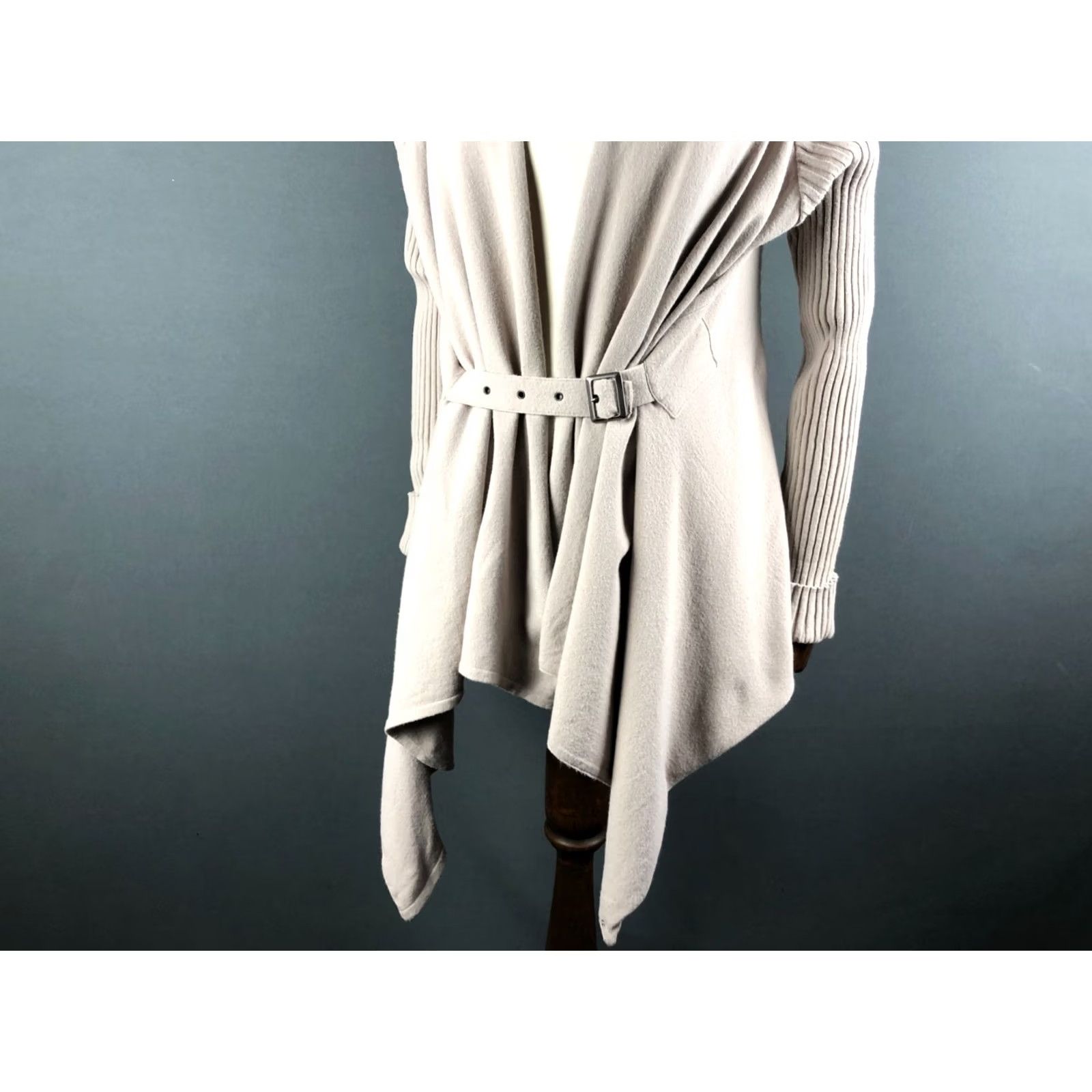 Sarah Pacini Sarah Pacini Women's Cardigan Sweater Beige Wool Blend V-Neck Belted Asymmetric Hem Long Sleeve L Size L / US 10 / IT 46 - 6 Thumbnail