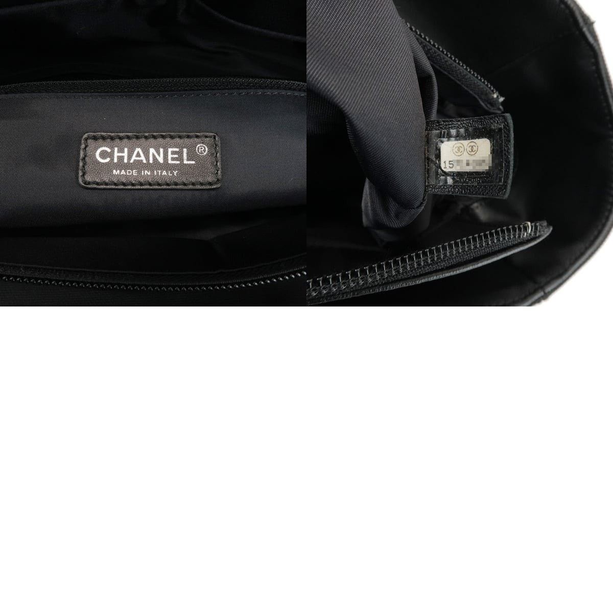 Chanel Chanel Paris Biarritz MM Leather Canvas Tote Black Size ONE SIZE - 5 Thumbnail