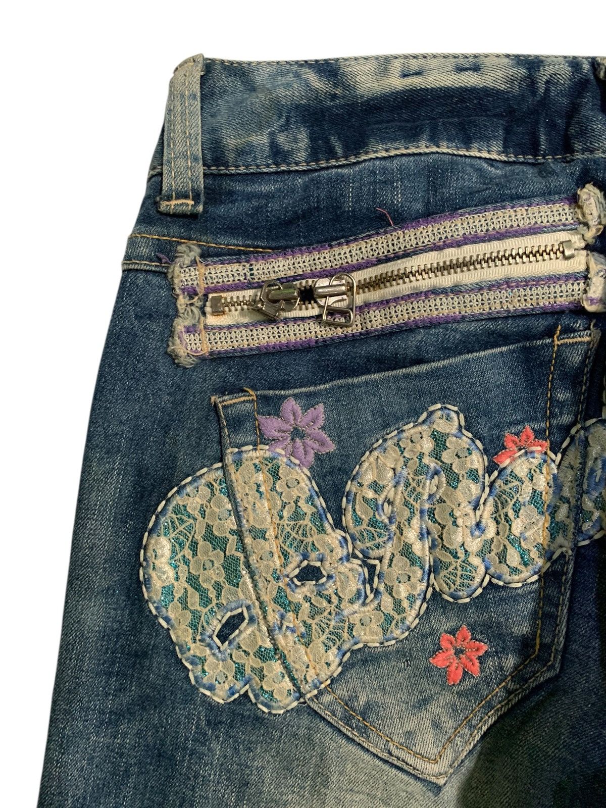 If Six Was Nine Flare Red papper Japanese Punk Skull Distressed Denim Size US 31 - 14 Thumbnail