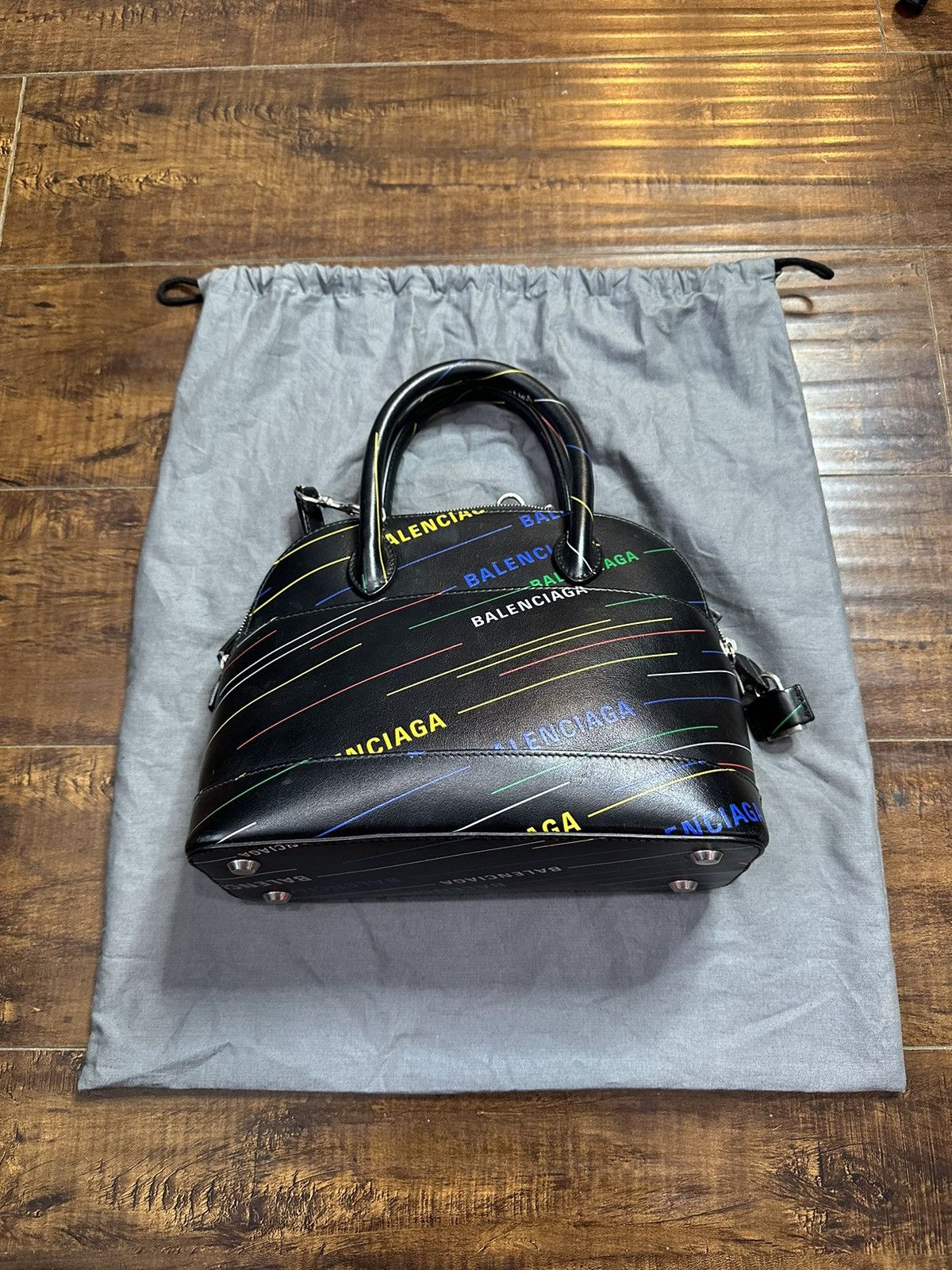 image of Balenciaga Small Ville Logo Satchel Calfskin Crossbody Bag in Black, Women's