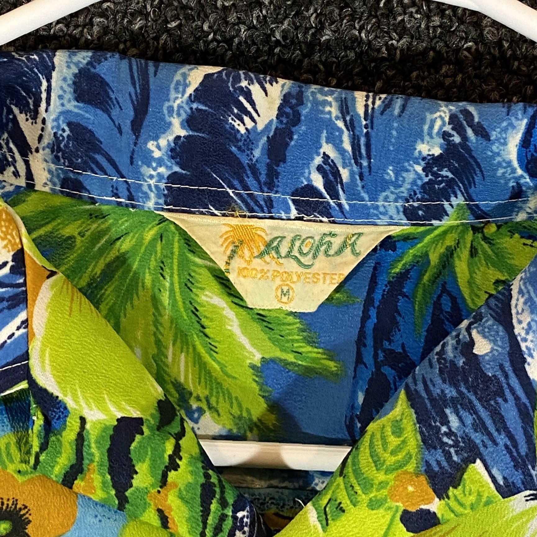 ALOHAS VINTAGE Aloha Shirt Mens Medium Blue Green Floral Button-Up Short Sleeve Wave Print S/S Size US M / EU 48-50 / 2 - 3 Thumbnail