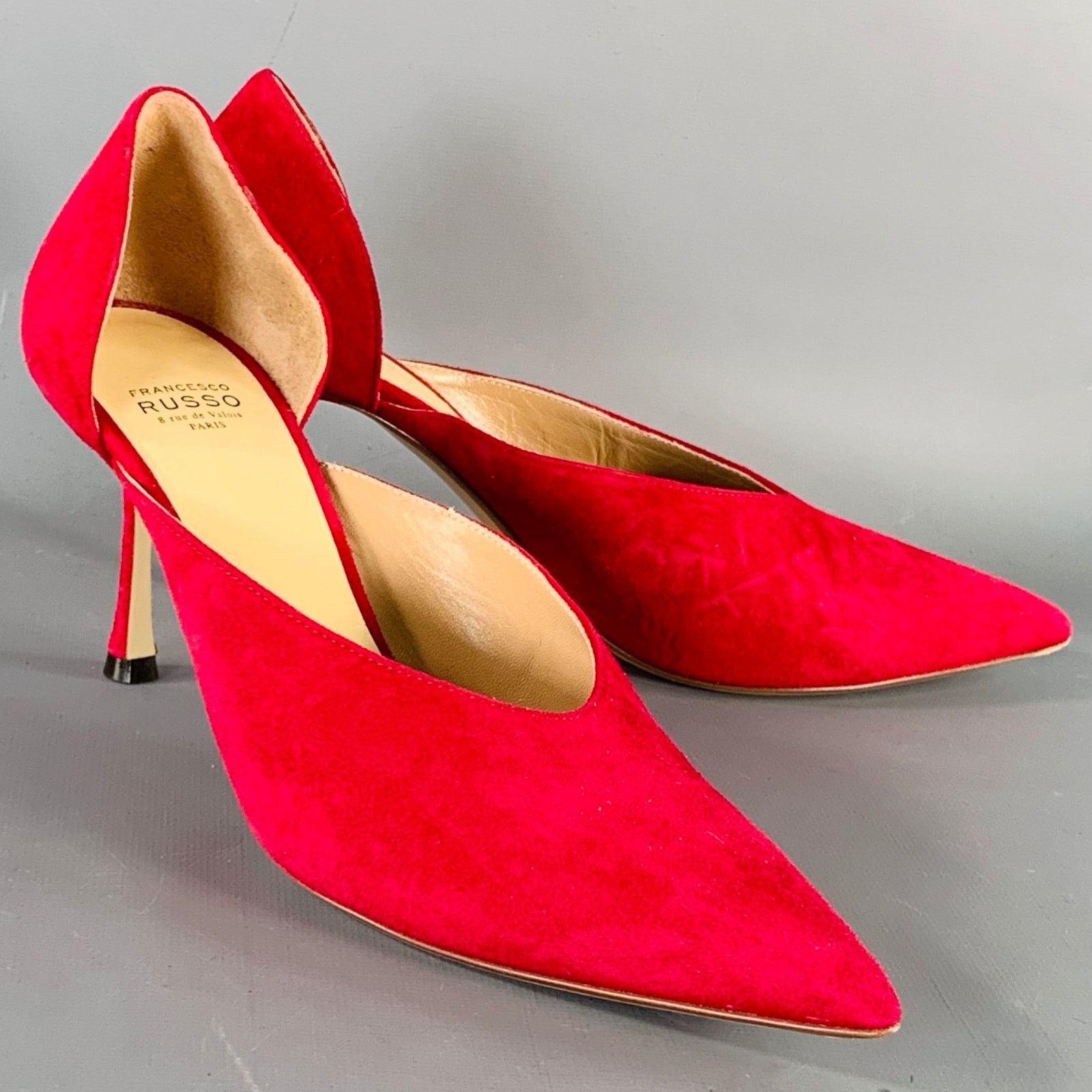 Other FRANCESCO RUSSO Size 7 Red Suede Pointed Toe D'Orsay Pumps Size US 7 / IT 37 - 2 Thumbnail