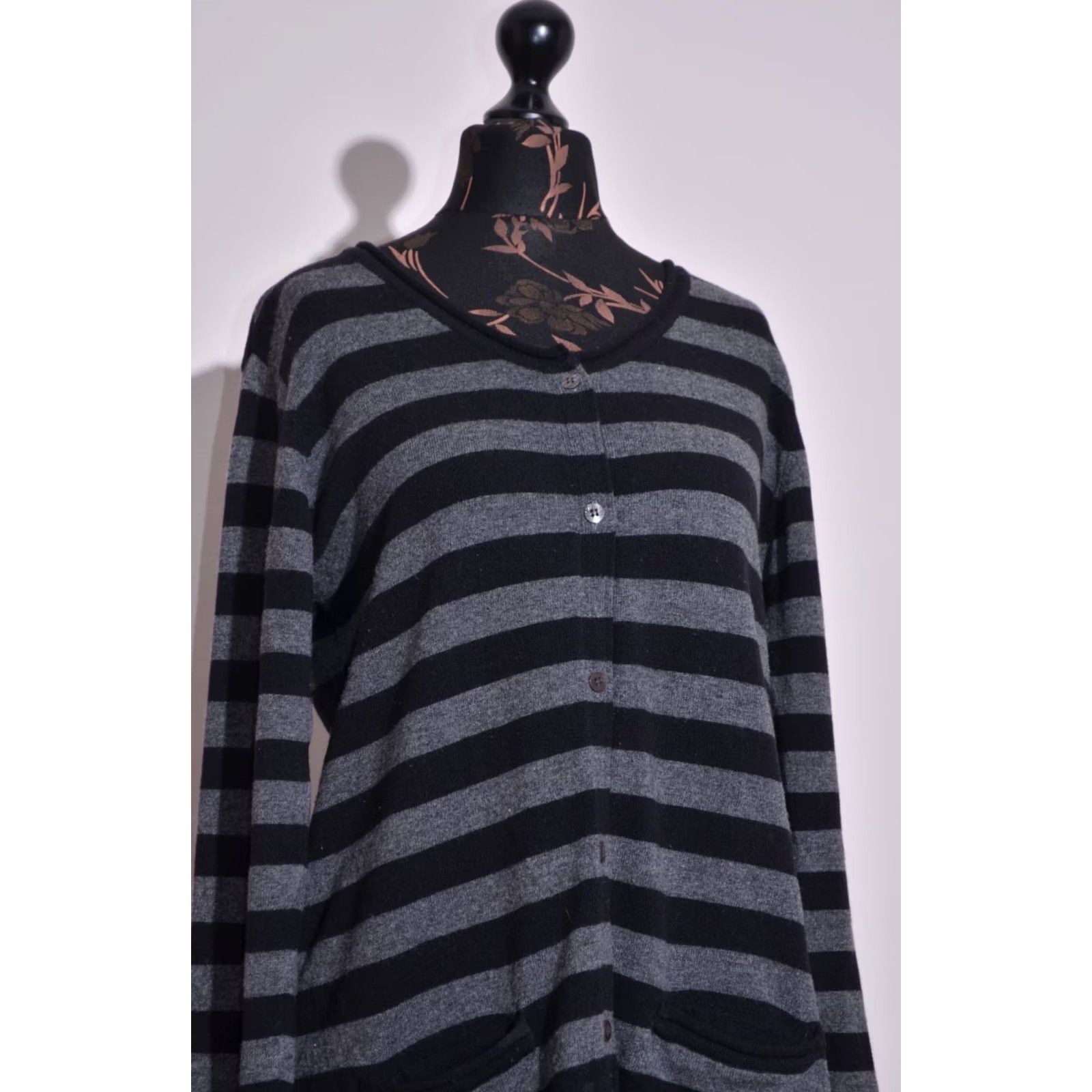 Vintage Gudrun Sjoden Cardigan Womens M Grey Women Long Jumper Striped Wool Blend Sleeve Size M / US 6-8 / IT 42-44 - 3 Thumbnail