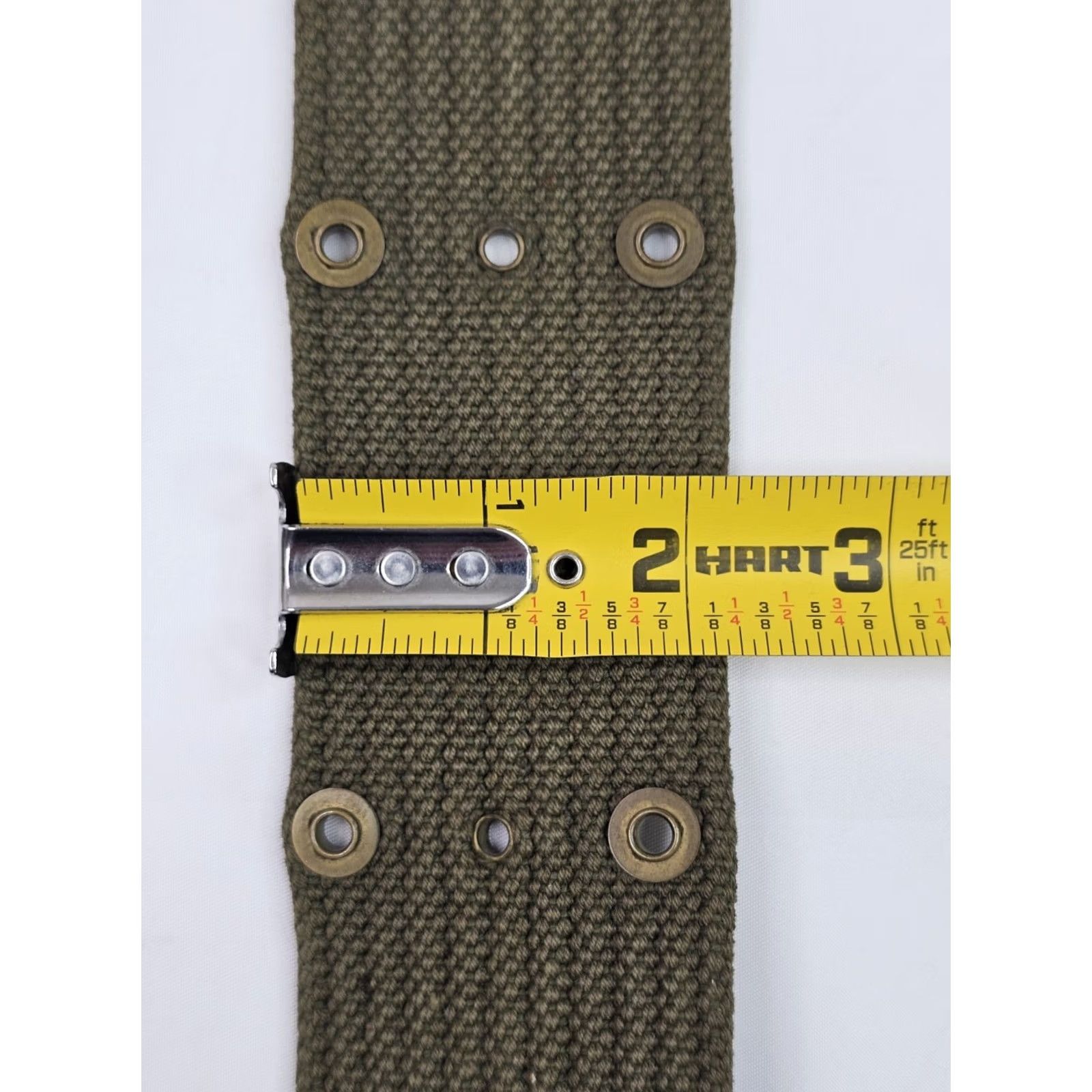 Olive VINTAGE Army Belt Olive Drab Green Canvas Web Utility Belt 2.25" x 41" Male Adjustable Buckle Army Style Military/Webbed Belt Mens Size ONE SIZE - 3 Thumbnail