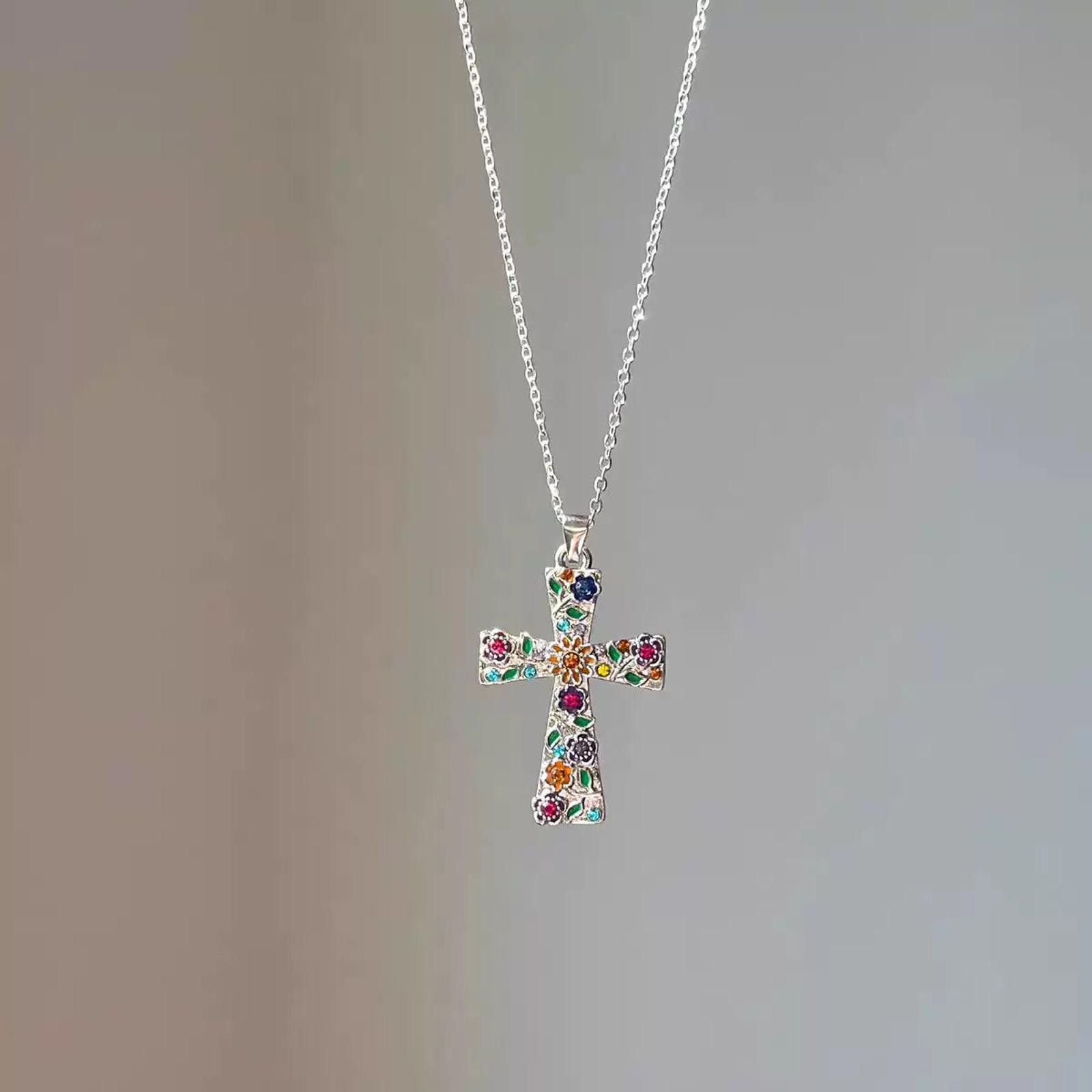 Jewelry Multicolour Gemstone Cross Necklace Size ONE SIZE - 2 Thumbnail