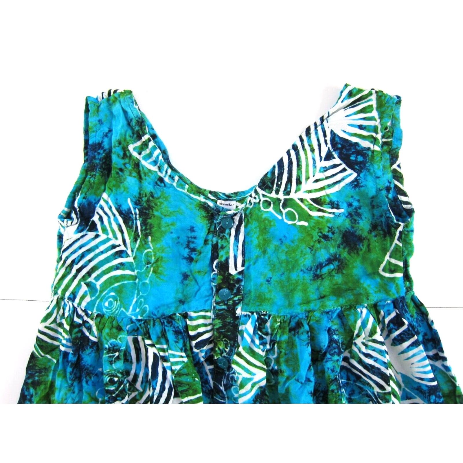 Vintage Vintage Breath! Hawaii Rayon Green Blue Tie Dye Fish Button Down Tank Dress S Size S / US 4 / IT 40 - 4 Thumbnail