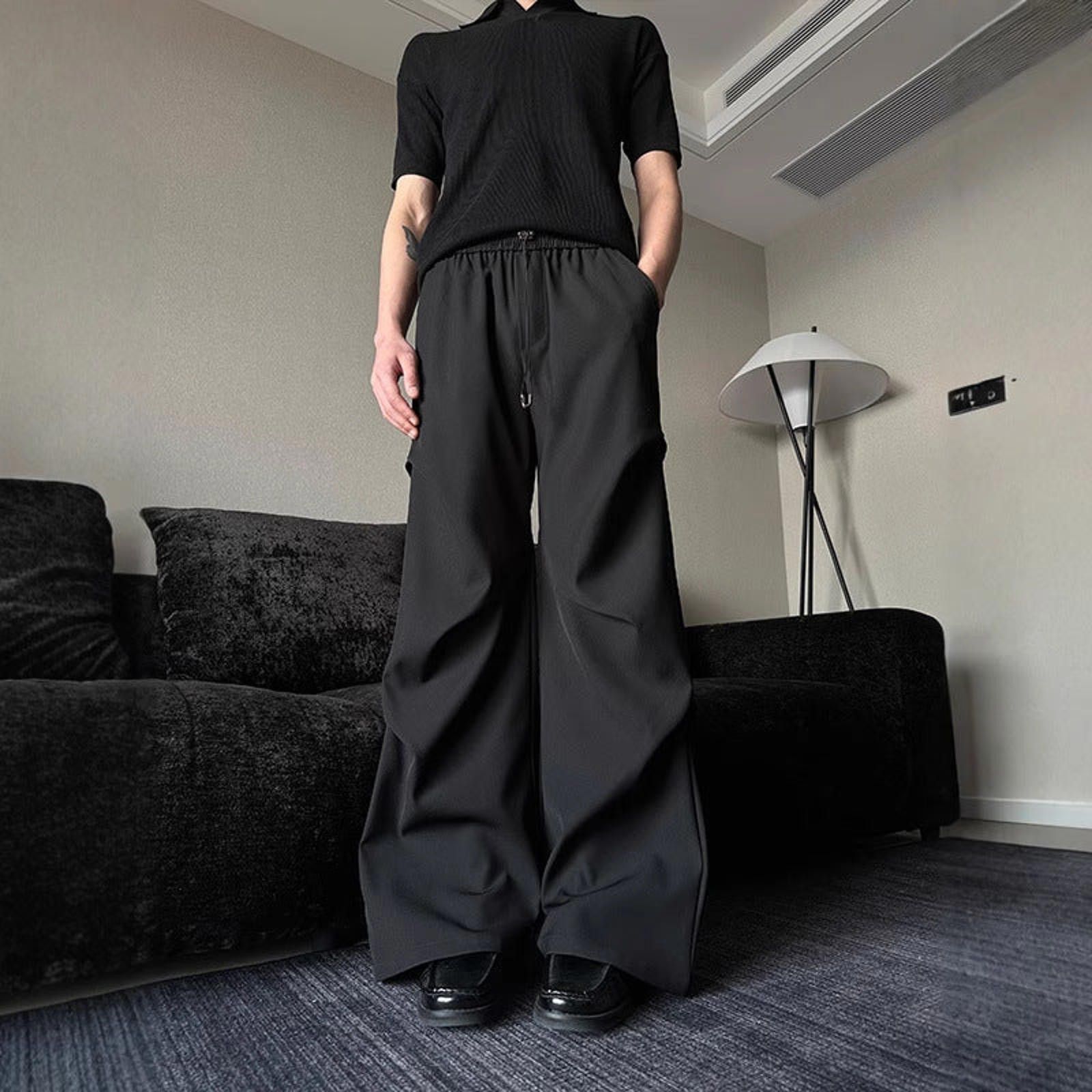 Japanese Brand Black Wide Leg Baggy Pants, Relaxed Fit Trousers Size US 32 / EU 48 - 1 Thumbnail
