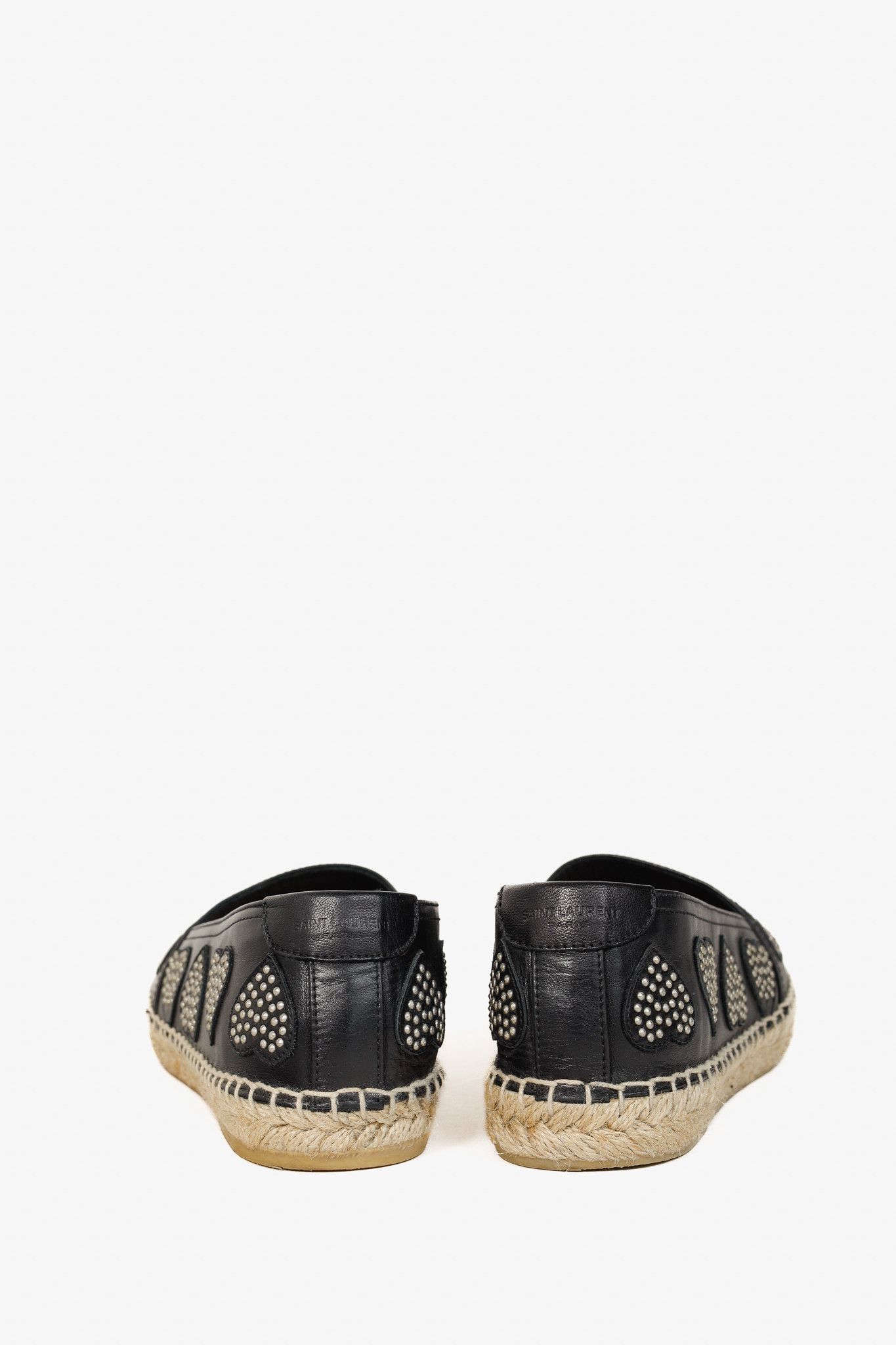 Saint Laurent Paris Saint Laurent Nero Leather Studded Heart Espadrilles Size US 6.5 / IT 36.5 - 3 Thumbnail