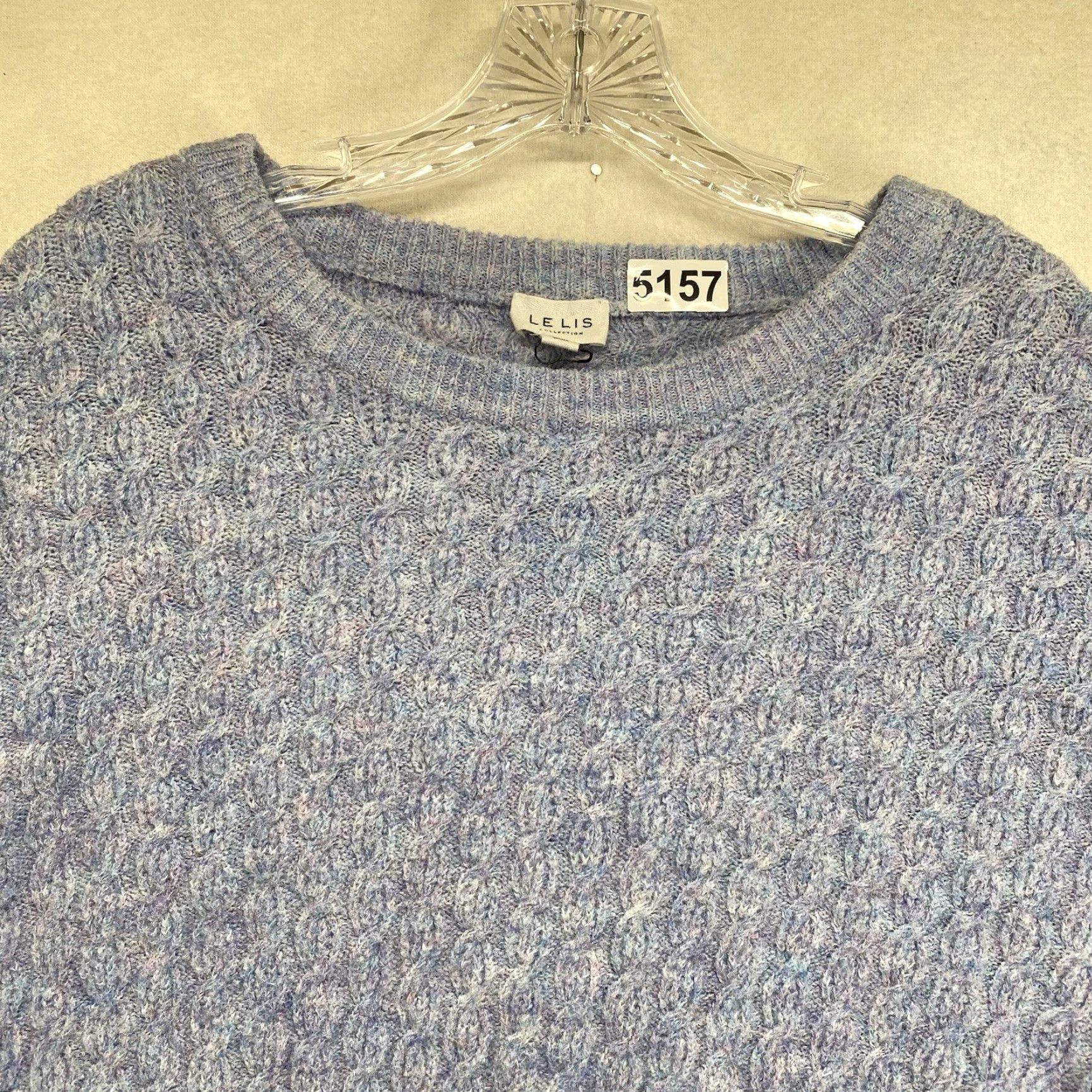 Vintage Women's Wool Blend Sweater Medium Blue Crew Neck Cable Knit Cropped Le Lis Size M / US 6-8 / IT 42-44 - 3 Thumbnail