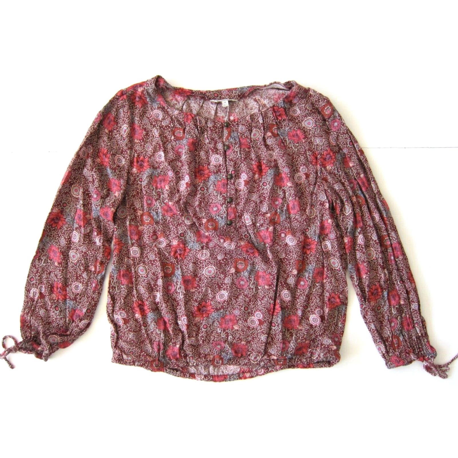 Lucky Brand Lucky Brand Blouse Shirt Tunic Pink Floral 100% Rayon Long Sleeve Medium Womens Size M / US 6-8 / IT 42-44 - 6 Thumbnail