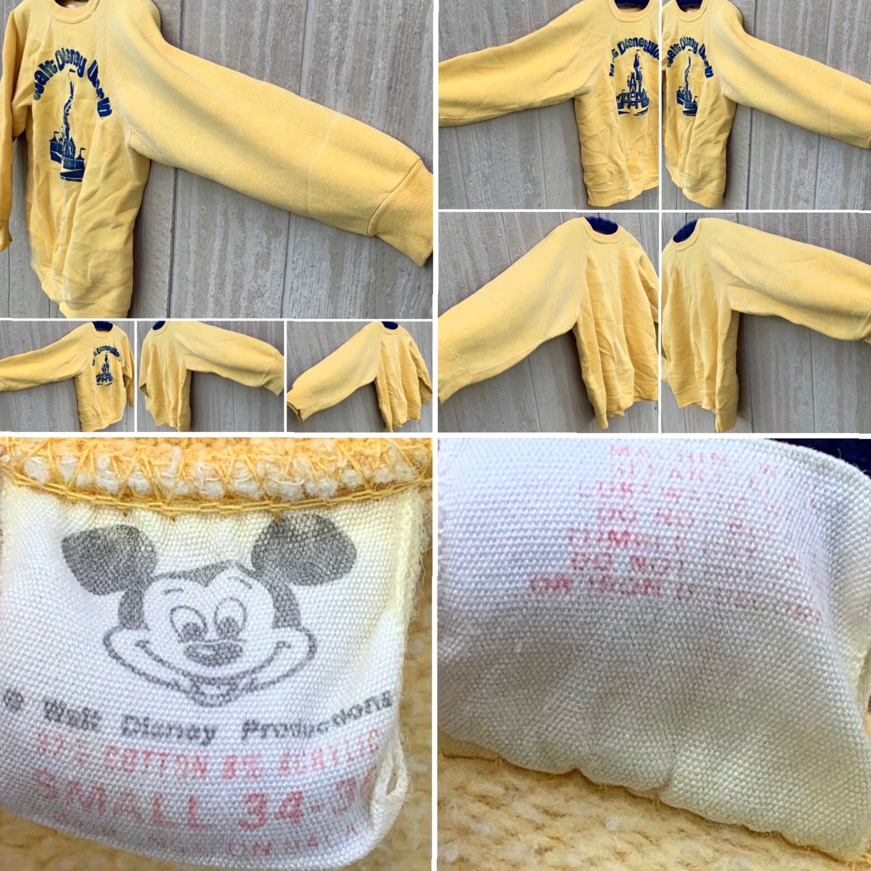 Disney VINTAGE Walt Disney Productions Raglan Sweatshirt S Men Yellow 80s Cartoon USA Retro Graphic Print pullover Size US S / EU 44-46 / 1 - 5 Thumbnail