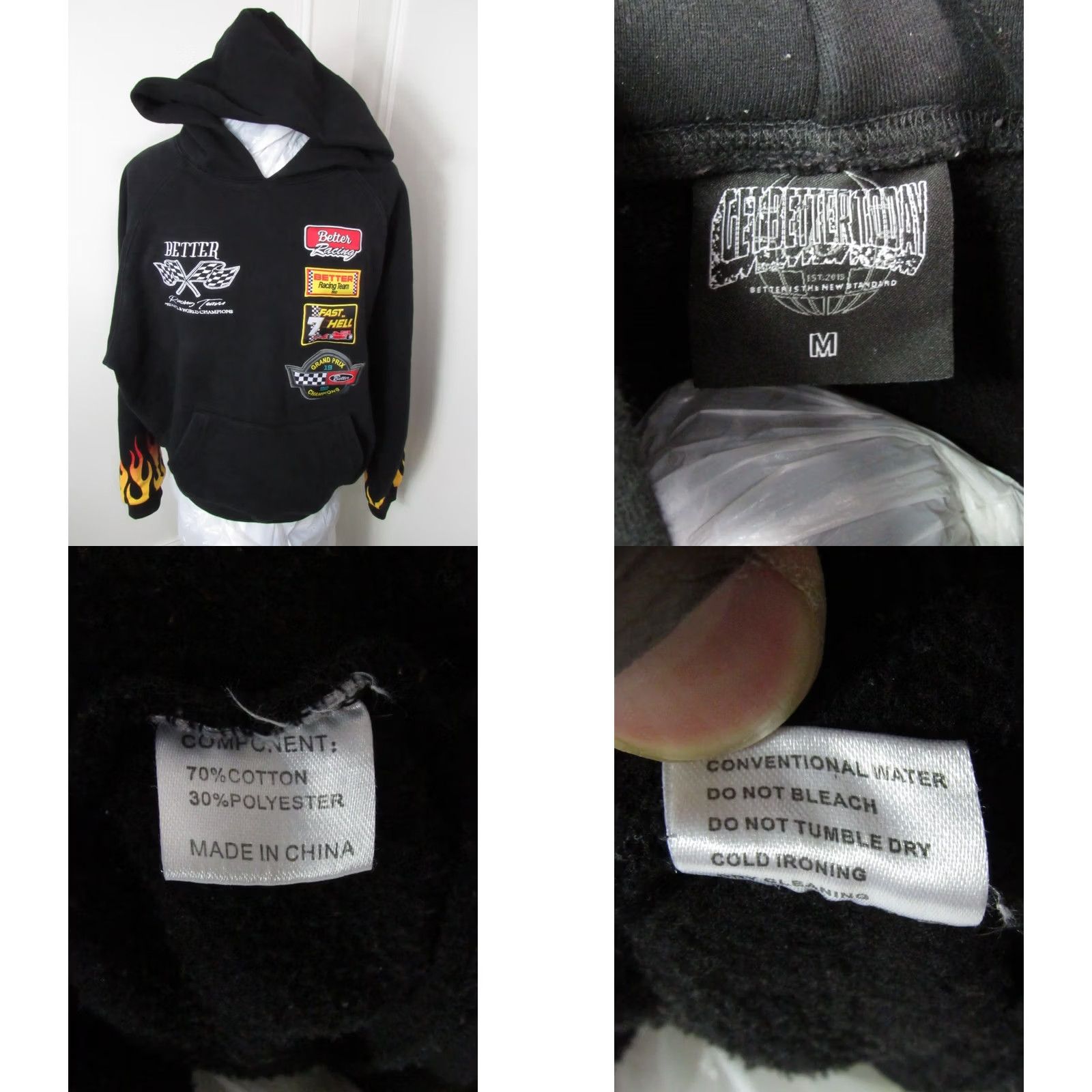 Vintage Get Better Today Hoodie Mens M Black pullover sweatshirt racing embroidered logo front back vintage 1992 champions Size US M / EU 48-50 / 2 - 8 Thumbnail