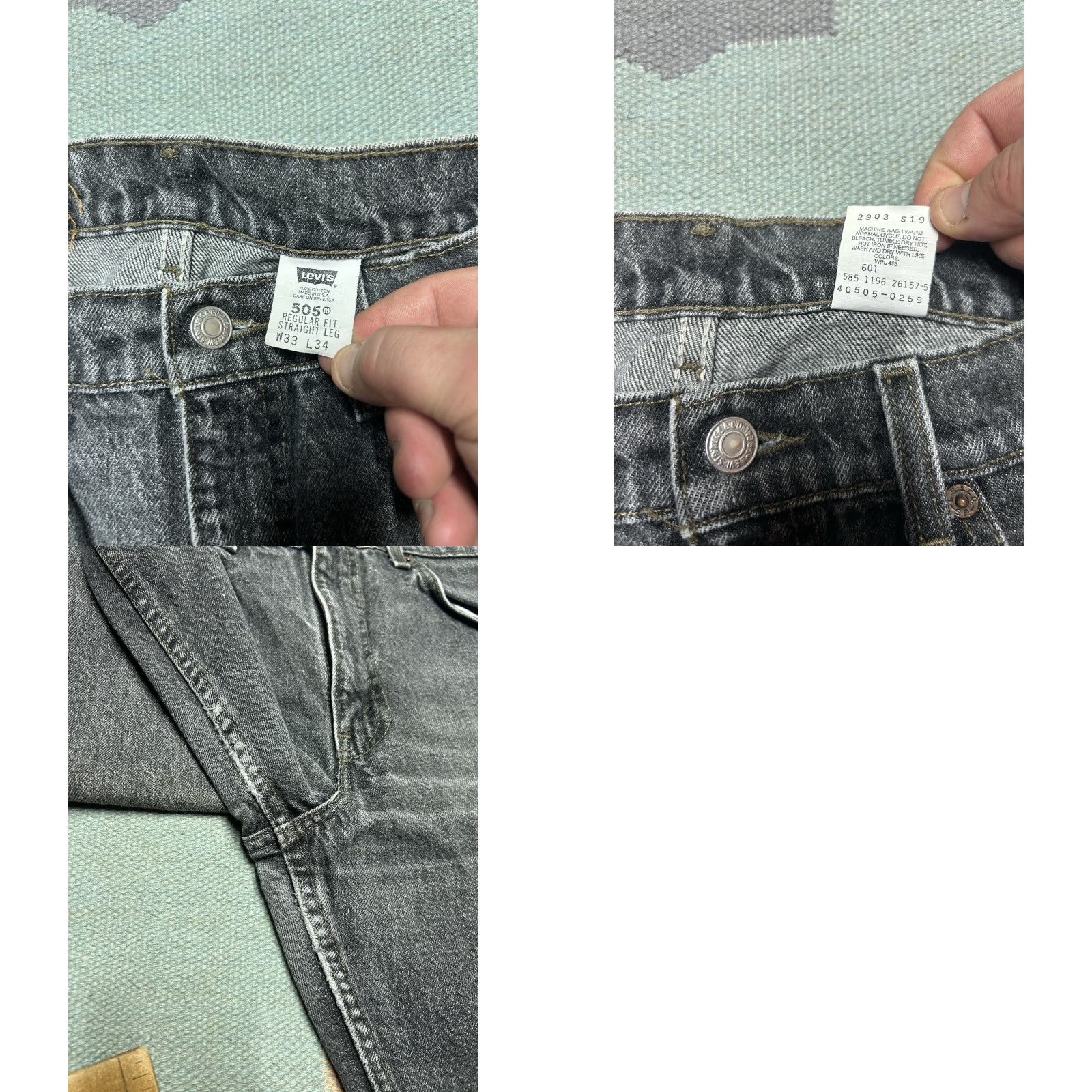 Levi's VINTAGE Levi’s 505 Jeans Black Denim Orange Tab Straight Leg USA 32x33 Mens Jeans Size US 32 / EU 48 - 8 Thumbnail