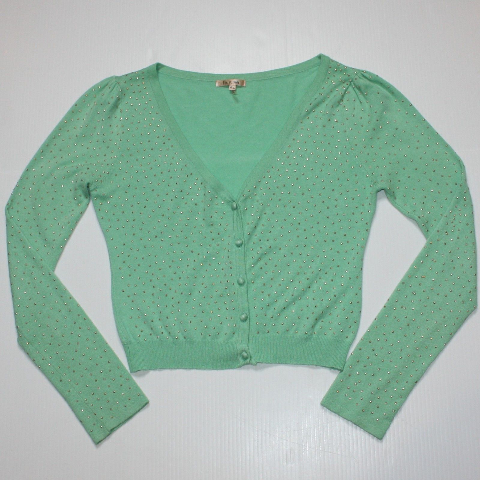 Other Toi et Moi Studded Mint Green V-neck Cardigan in size M/L Size M / US 6-8 / IT 42-44 - 2 Thumbnail