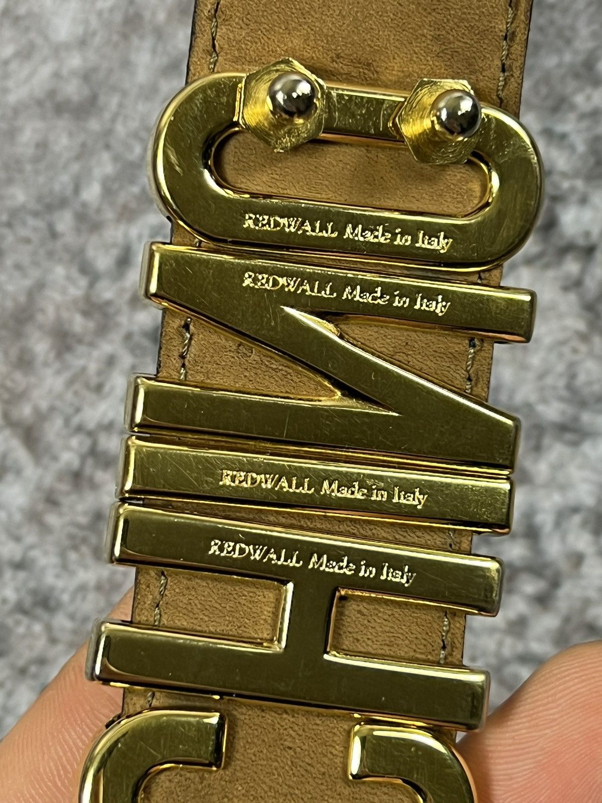 Designer × Moschino × Vintage Rare‼️ 90s Moschino italy by Redwall Lettered icon gold belt Size ONE SIZE - 20 Thumbnail